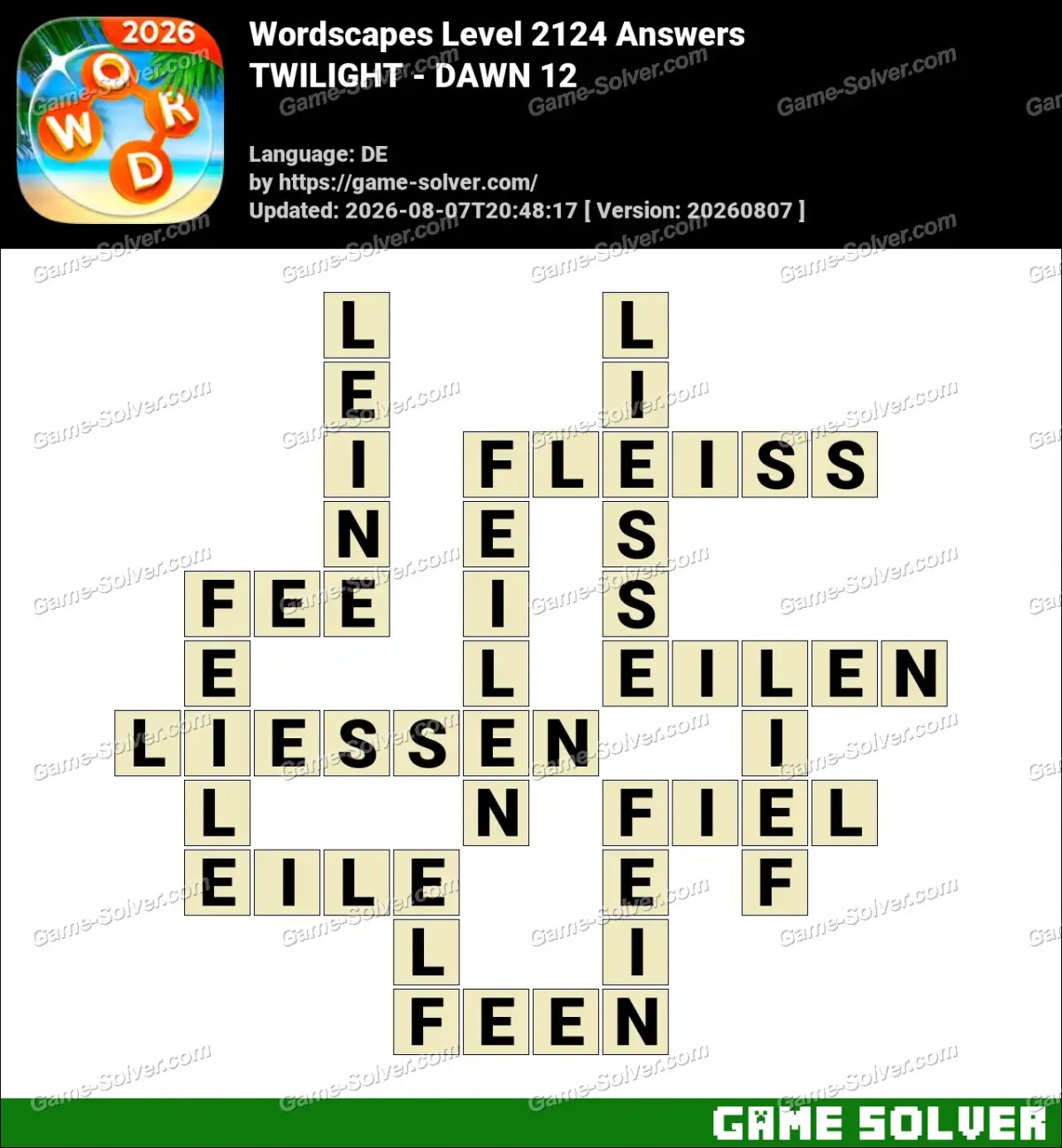 Wordscapes Deutsche Level 2124 Answers — TWILIGHT - DAWN 12