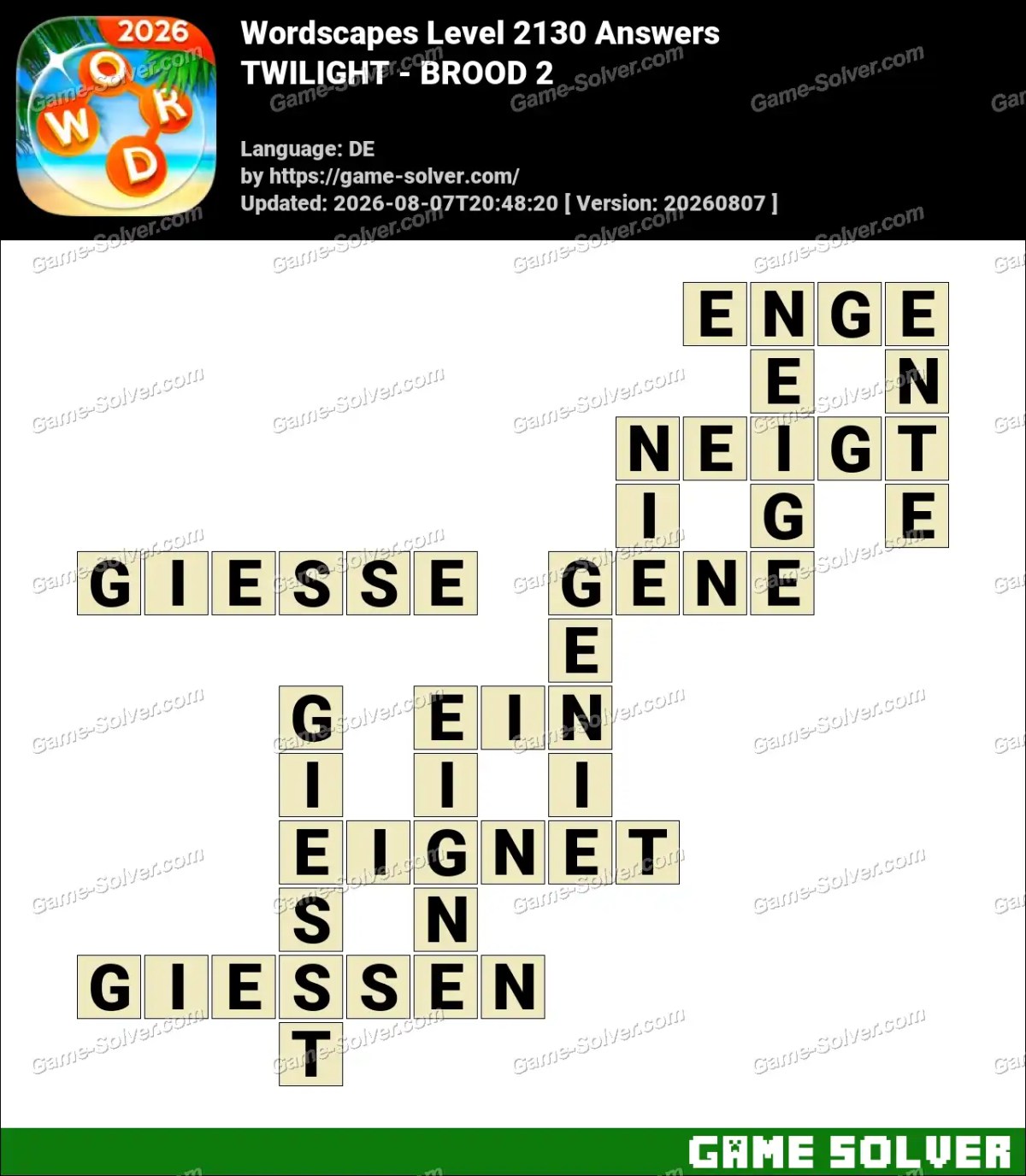 Wordscapes Deutsche Level 2130 Answers — TWILIGHT - BROOD 2
