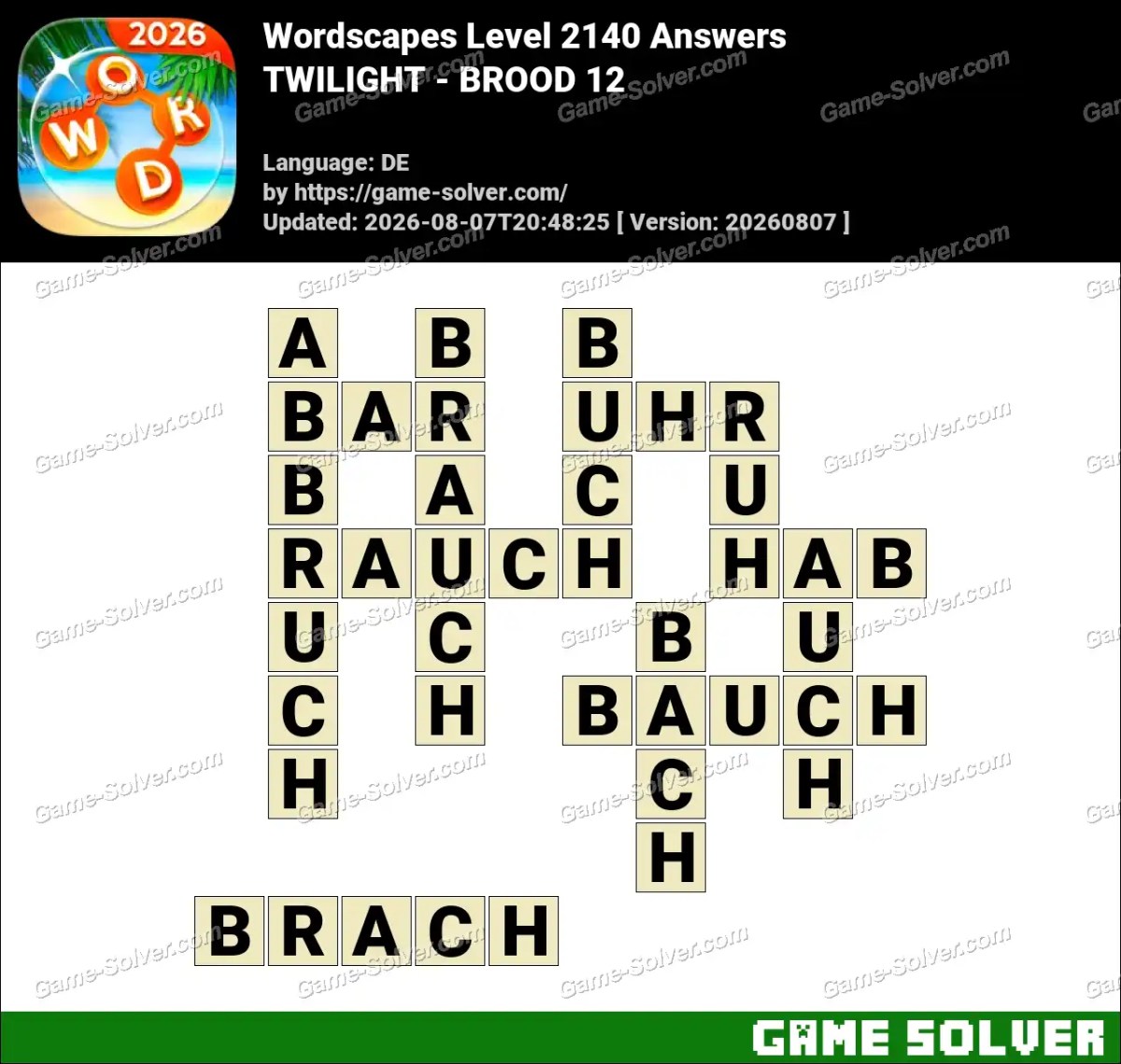 Wordscapes Deutsche Level 2140 Answers — TWILIGHT - BROOD 12