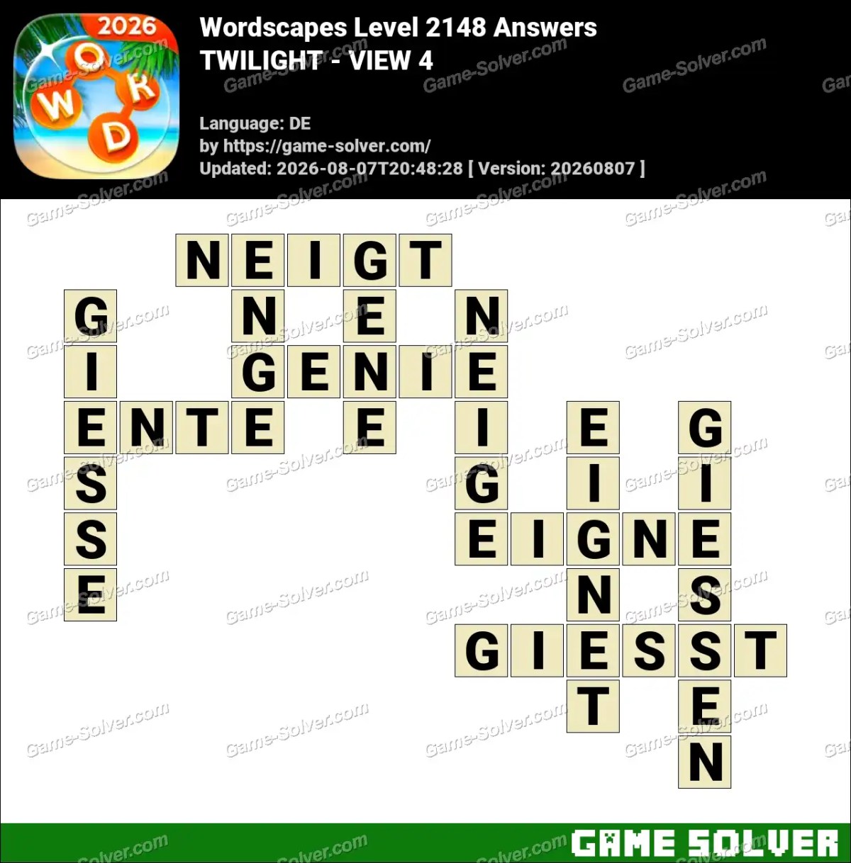 Wordscapes Deutsche Level 2148 Answers — TWILIGHT - VIEW 4