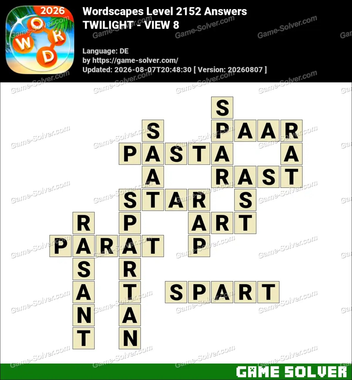 Wordscapes Deutsche Level 2152 Answers — TWILIGHT - VIEW 8