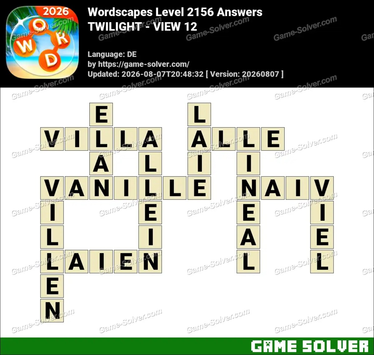 Wordscapes Deutsche Level 2156 Answers — TWILIGHT - VIEW 12 Wordscapes Deutsche Level 2156 Answers — TWILIGHT - VIEW 12