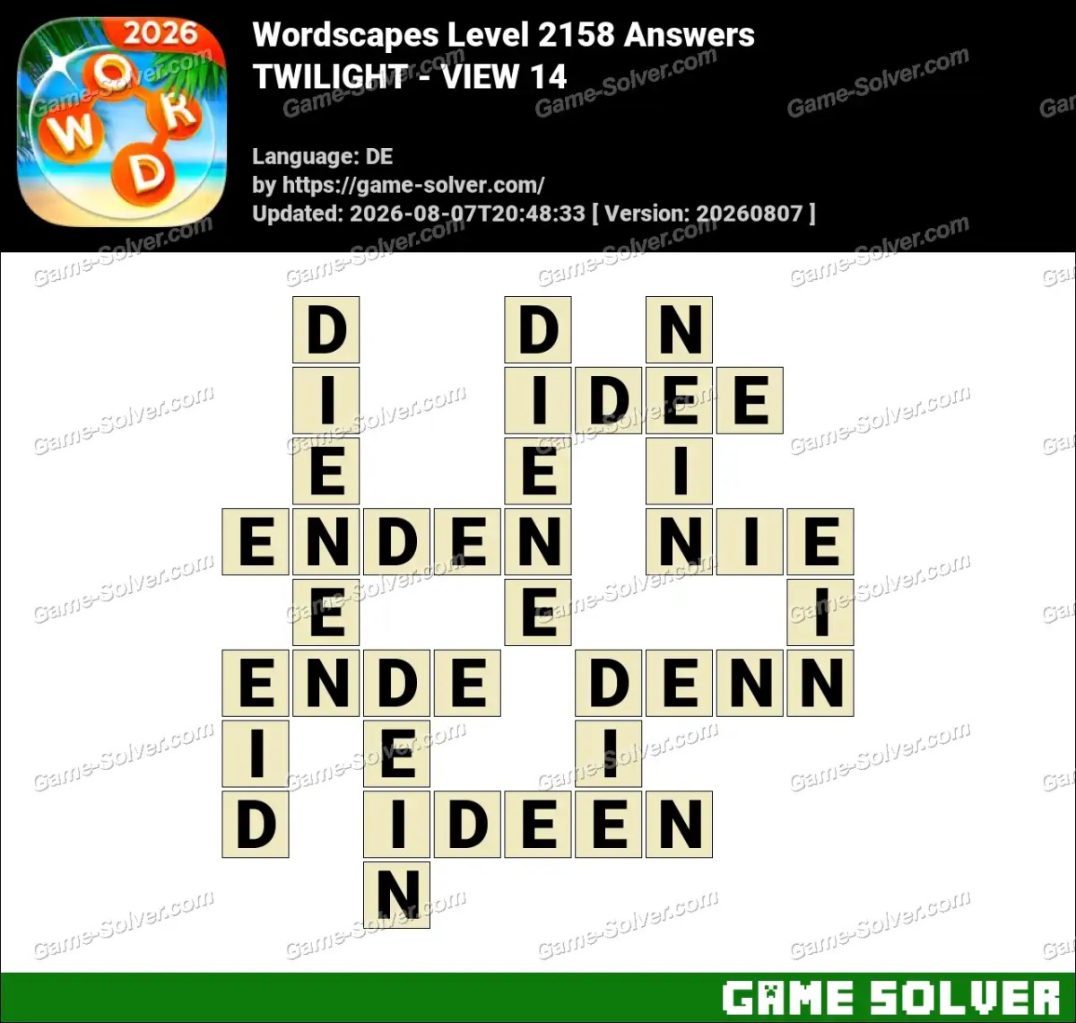 Wordscapes Deutsche Level 2158 Answers — TWILIGHT - VIEW 14 Wordscapes Deutsche Level 2158 Answers — TWILIGHT - VIEW 14