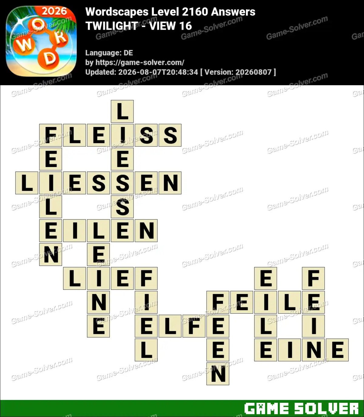 Wordscapes Deutsche Level 2160 Answers — TWILIGHT - VIEW 16