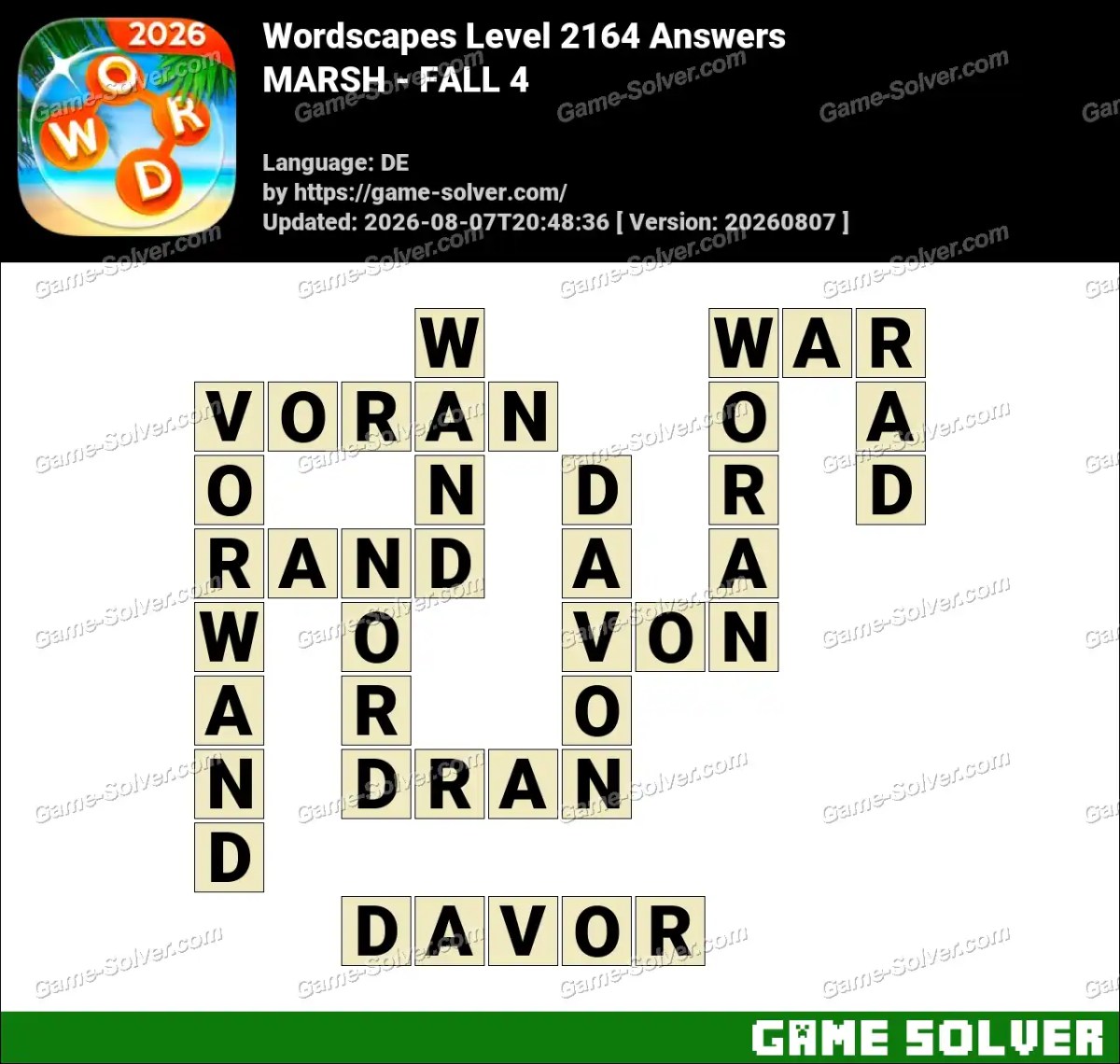 Wordscapes Deutsche Level 2164 Answers — MARSH - FALL 4