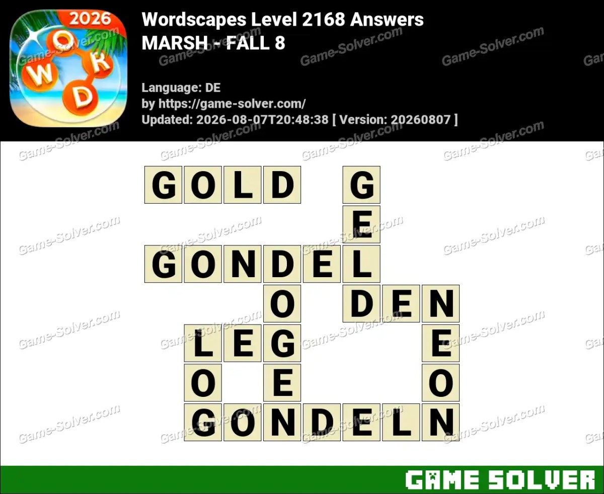 Wordscapes Deutsche Level 2168 Answers — MARSH - FALL 8