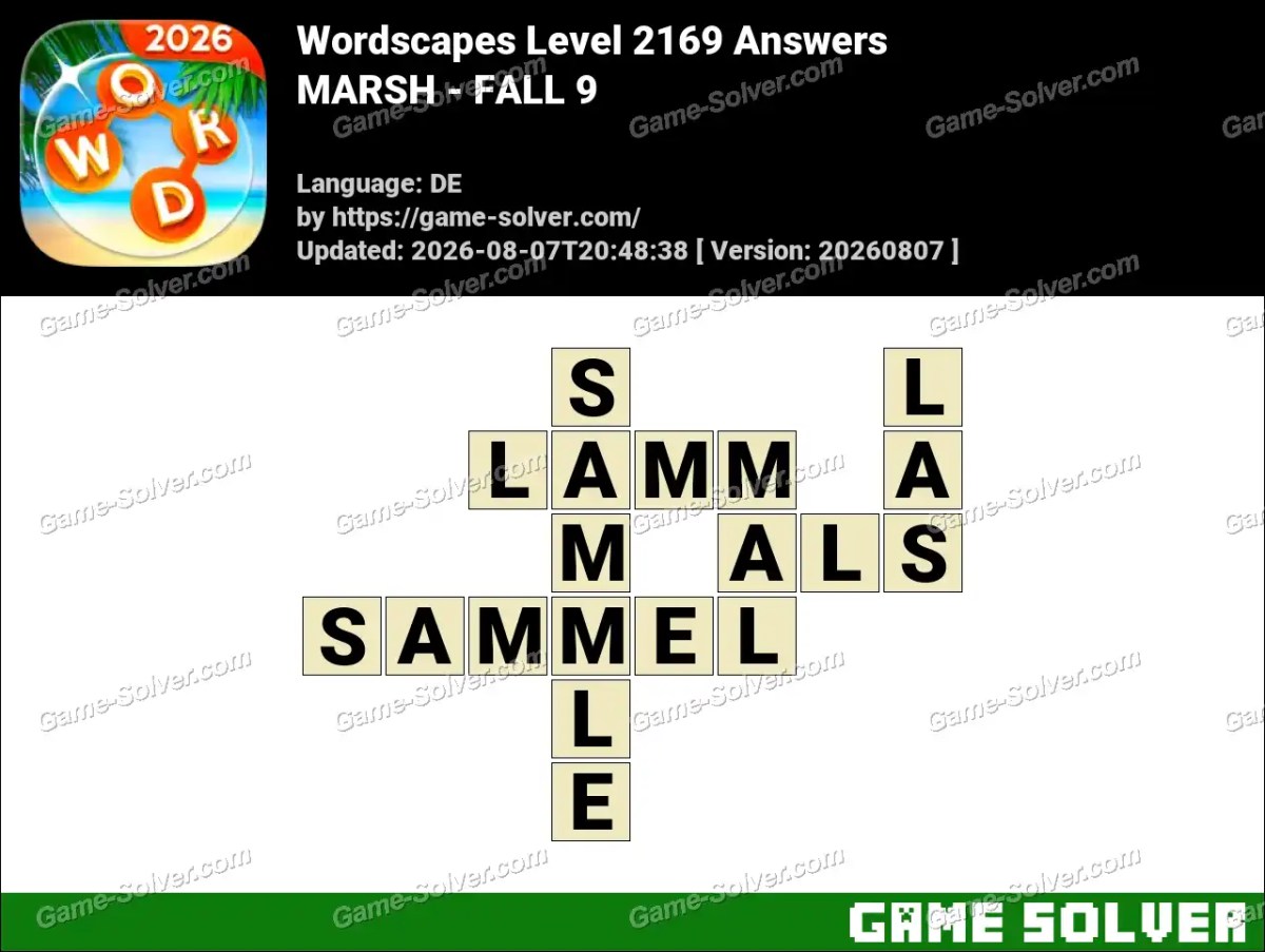 Wordscapes Deutsche Level 2169 Answers — MARSH - FALL 9