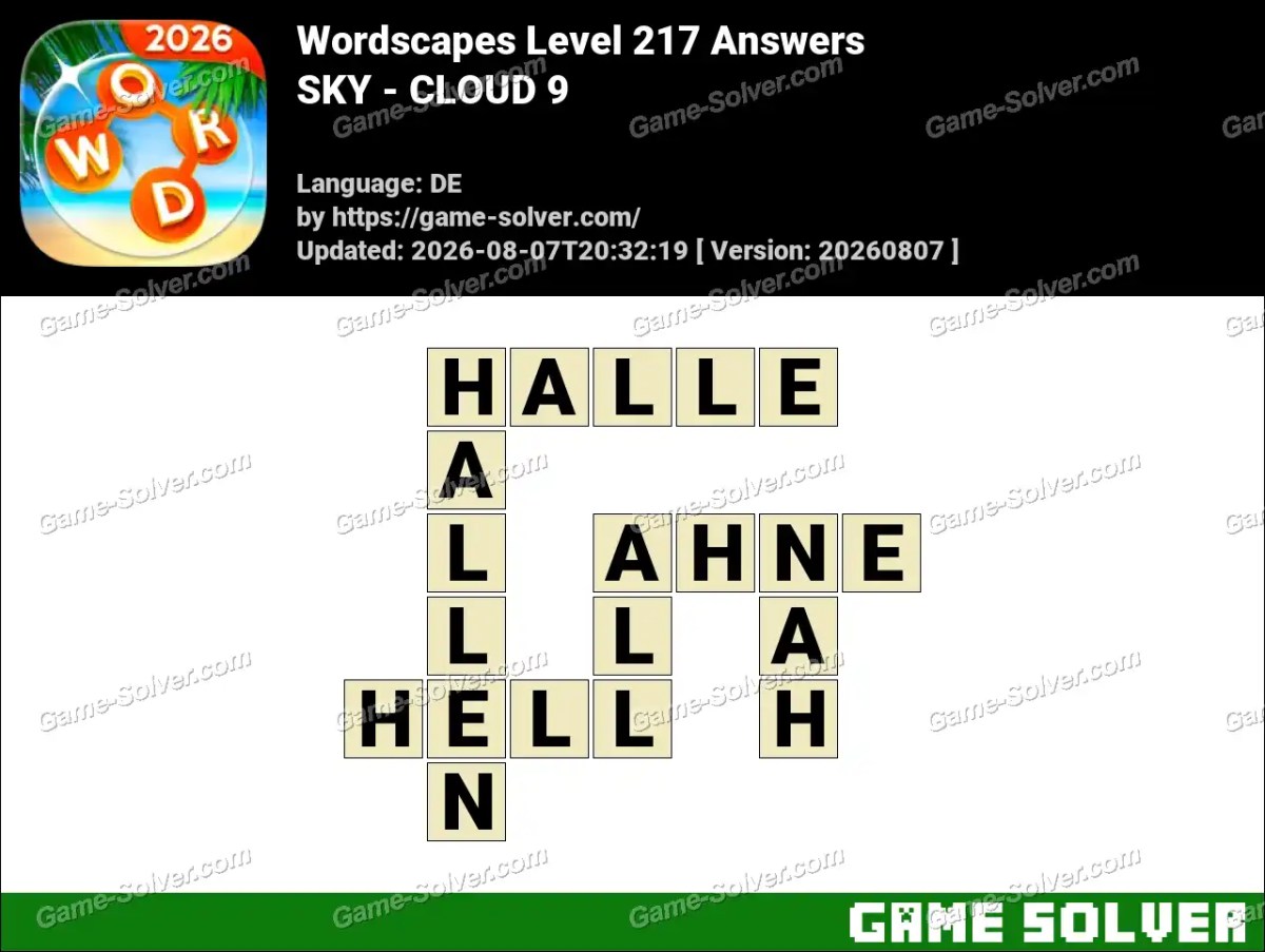 Wordscapes Deutsche Level 217 Answers — SKY - CLOUD 9