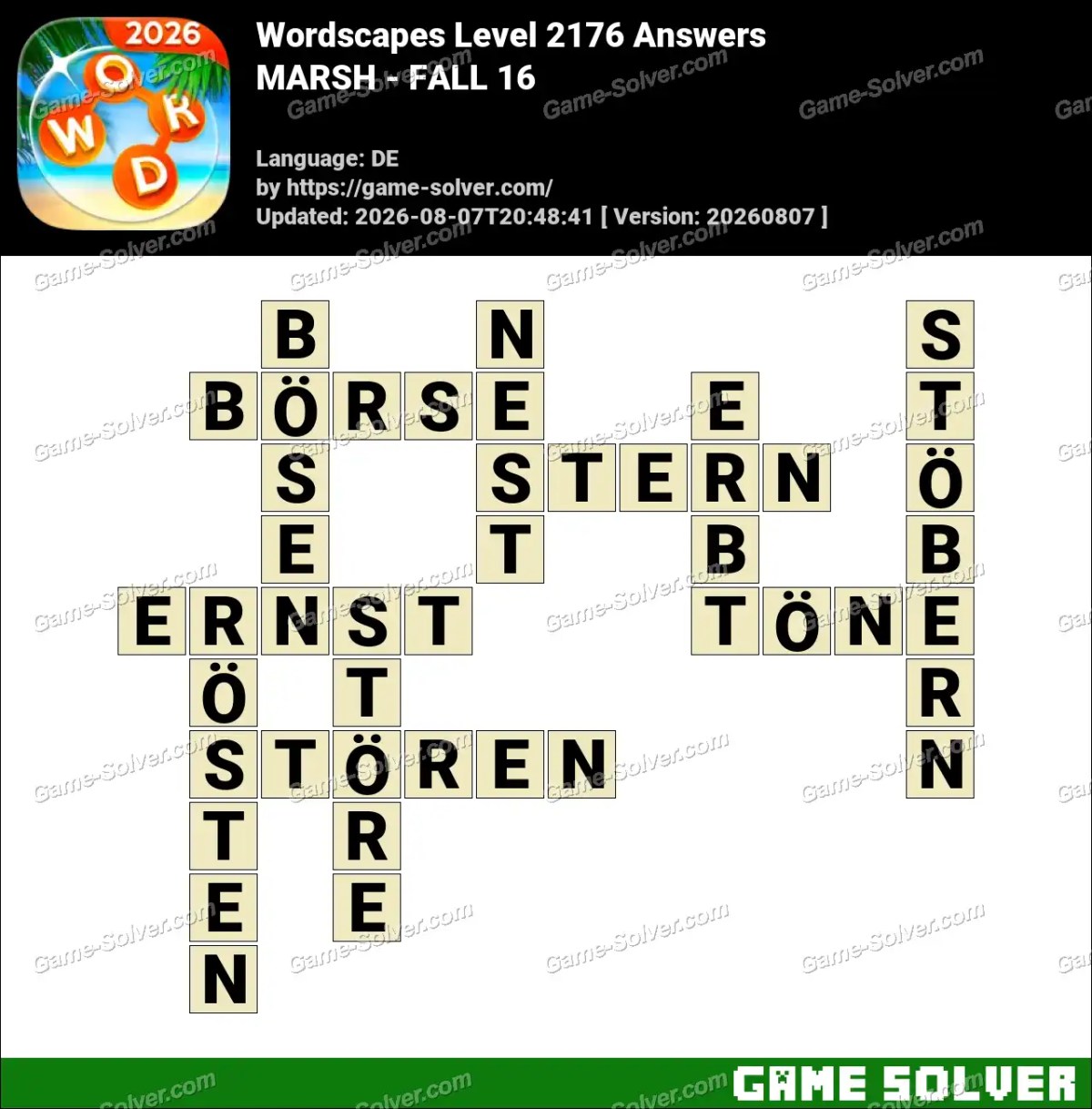 Wordscapes Deutsche Level 2176 Answers — MARSH - FALL 16 Wordscapes Deutsche Level 2176 Answers — MARSH - FALL 16