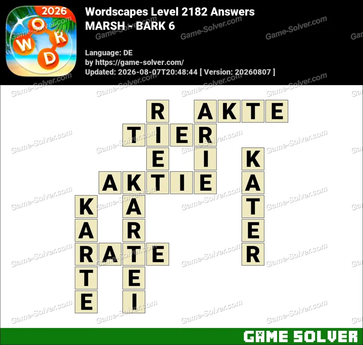 Wordscapes Deutsche Level 2182 Answers — MARSH - BARK 6