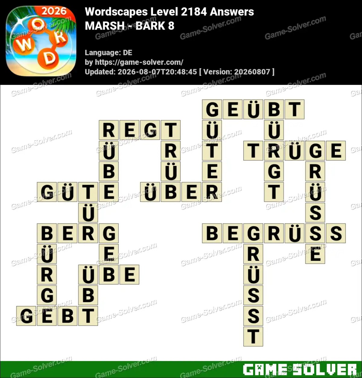 Wordscapes Deutsche Level 2184 Answers — MARSH - BARK 8 Wordscapes Deutsche Level 2184 Answers — MARSH - BARK 8