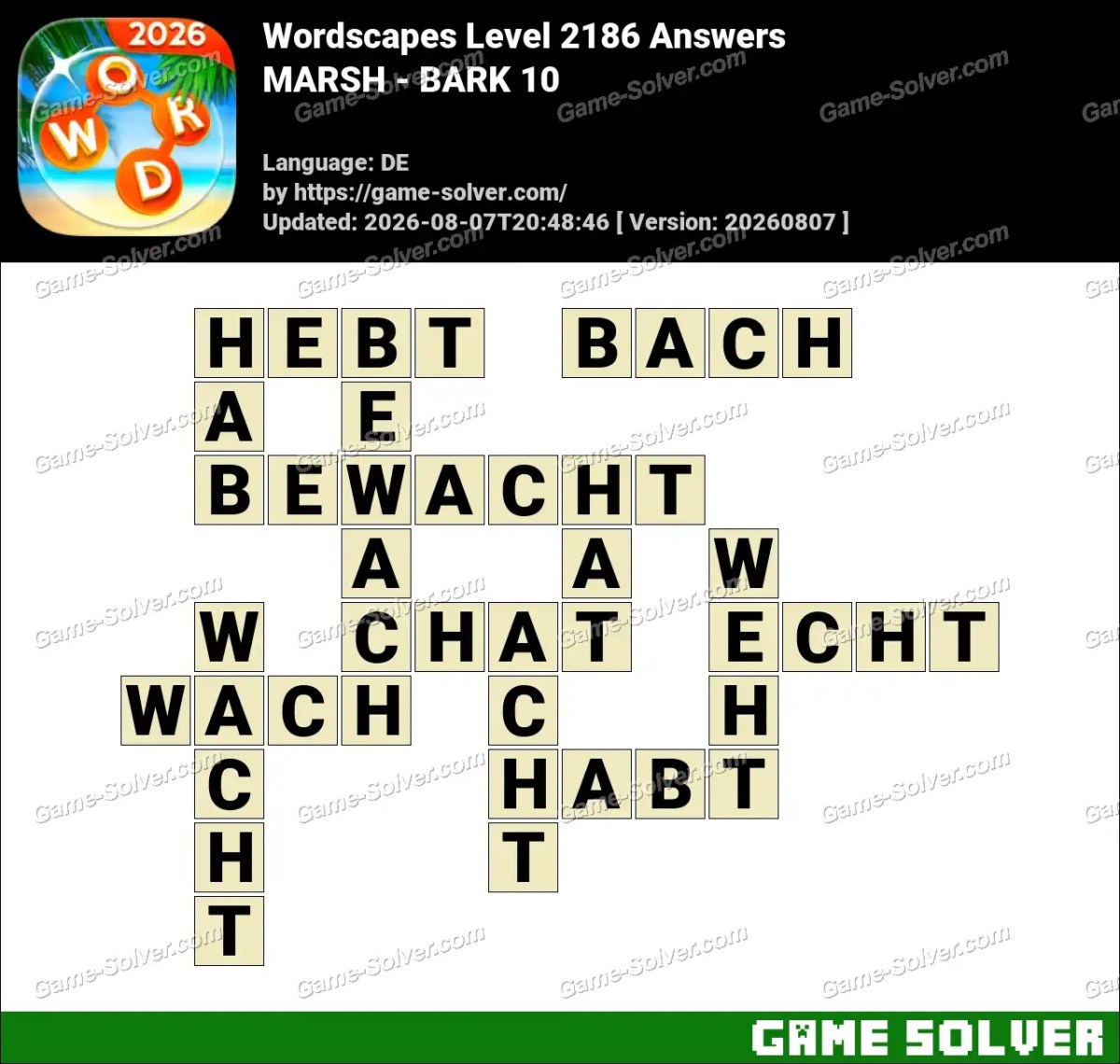 Wordscapes Deutsche Level 2186 Answers — MARSH - BARK 10 Wordscapes Deutsche Level 2186 Answers — MARSH - BARK 10