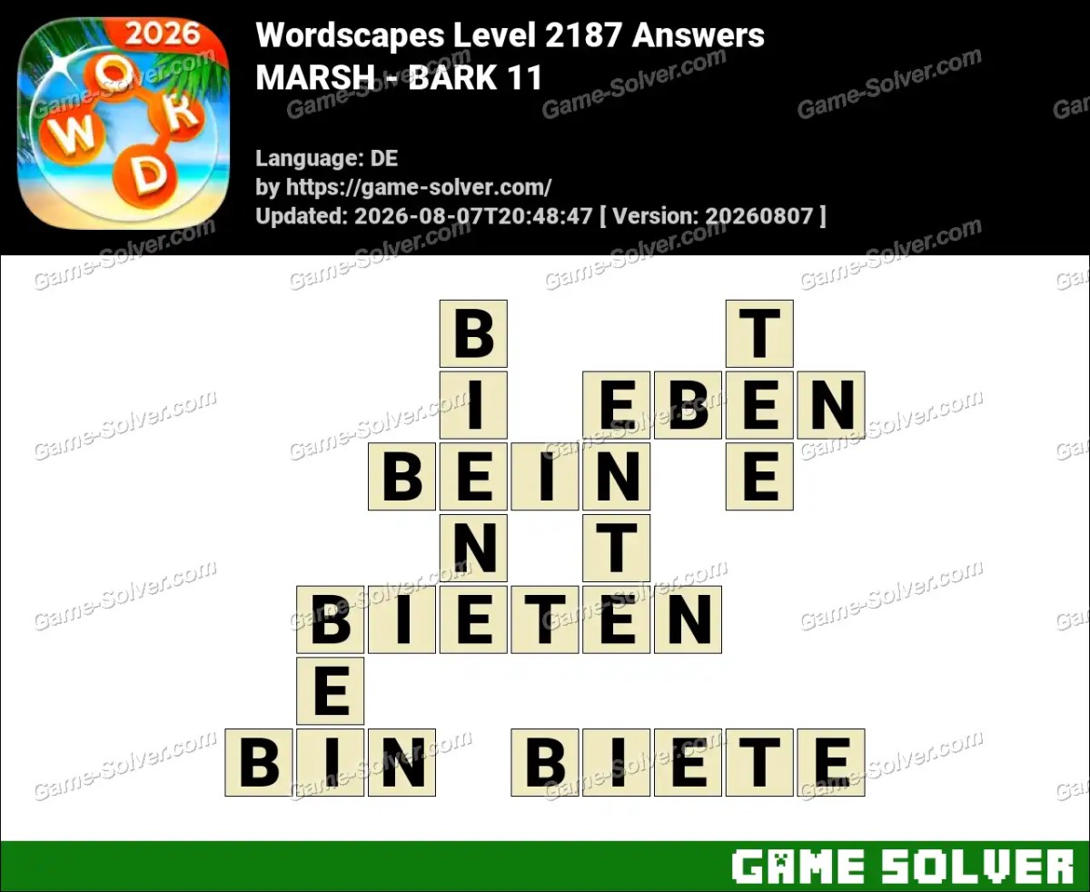 Wordscapes Deutsche Level 2187 Answers — MARSH - BARK 11 Wordscapes Deutsche Level 2187 Answers — MARSH - BARK 11