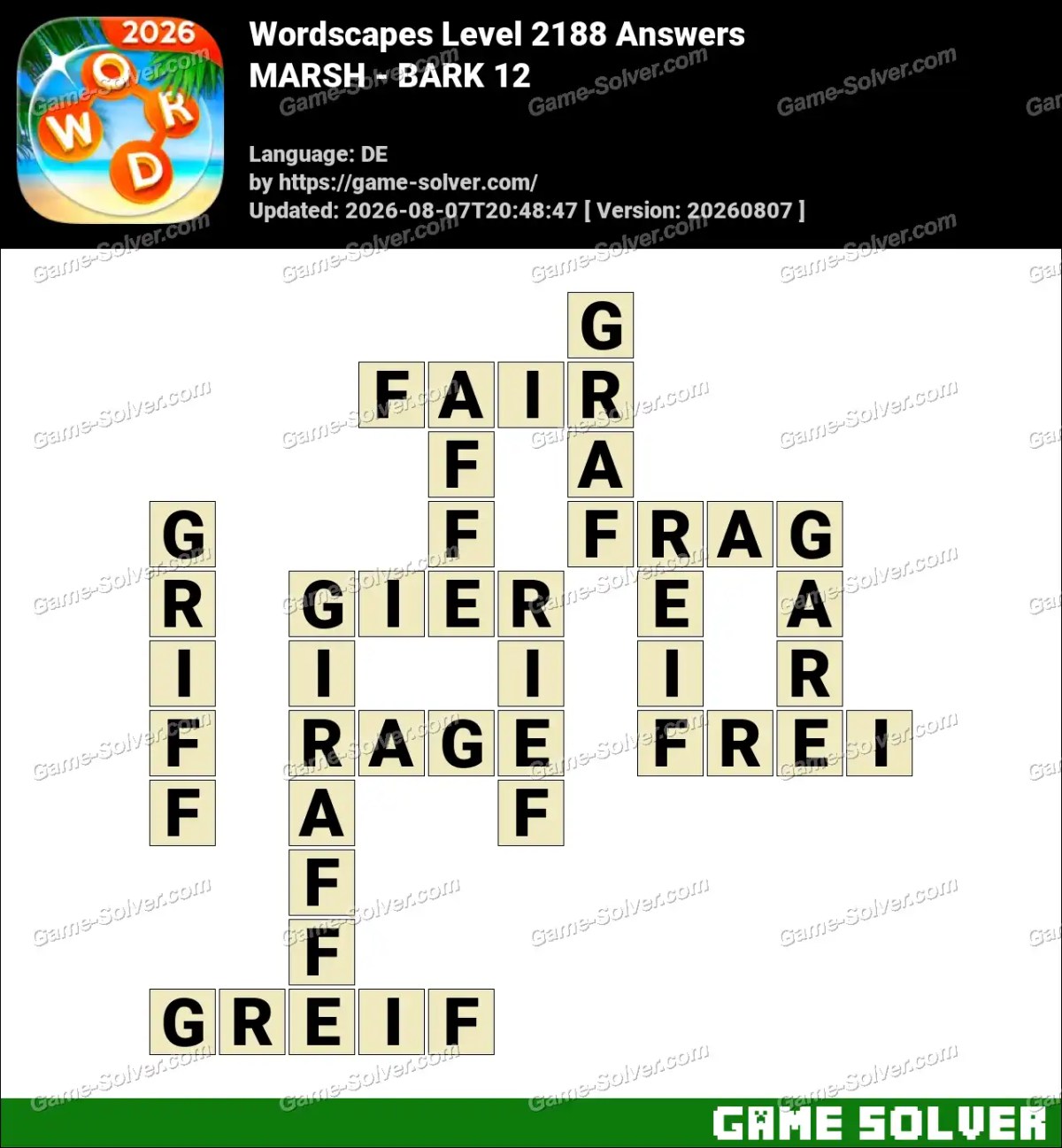 Wordscapes Deutsche Level 2188 Answers — MARSH - BARK 12 Wordscapes Deutsche Level 2188 Answers — MARSH - BARK 12