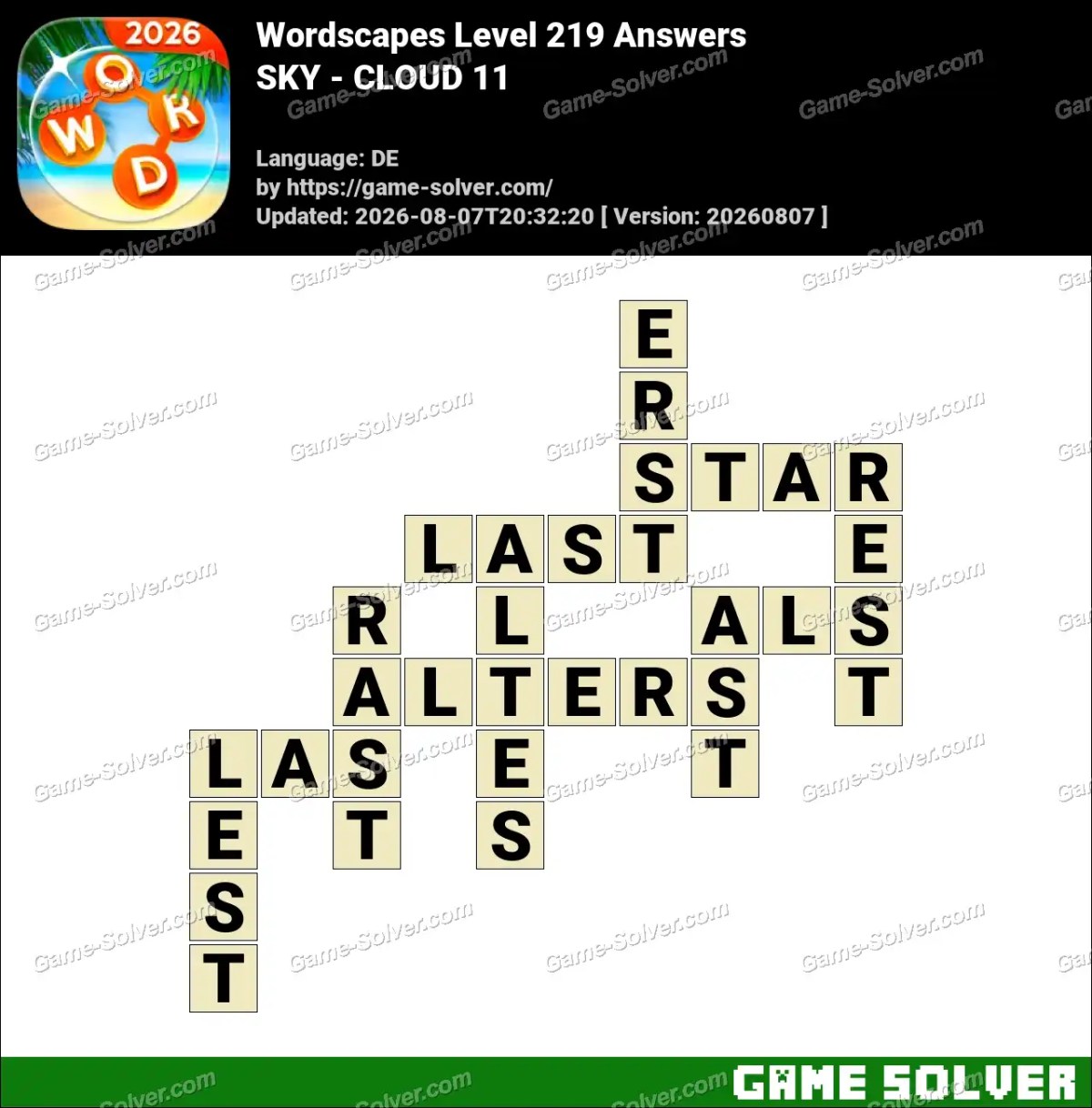 Wordscapes Deutsche Level 219 Answers — SKY - CLOUD 11