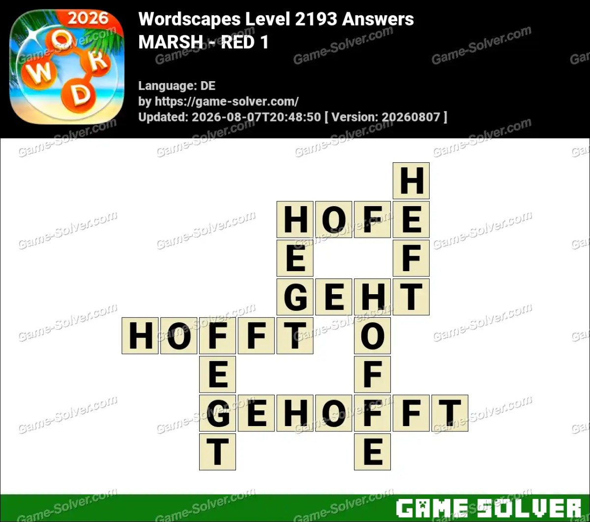 Wordscapes Deutsche Level 2193 Answers — MARSH - RED 1