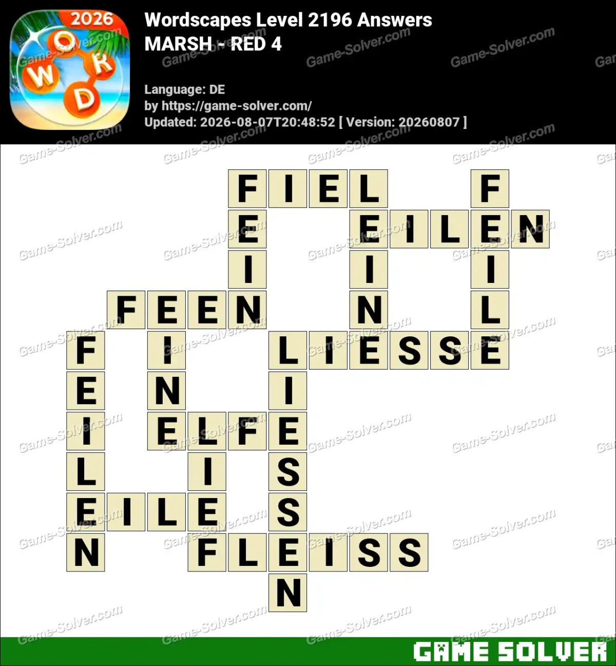 Wordscapes Deutsche Level 2196 Answers — MARSH - RED 4