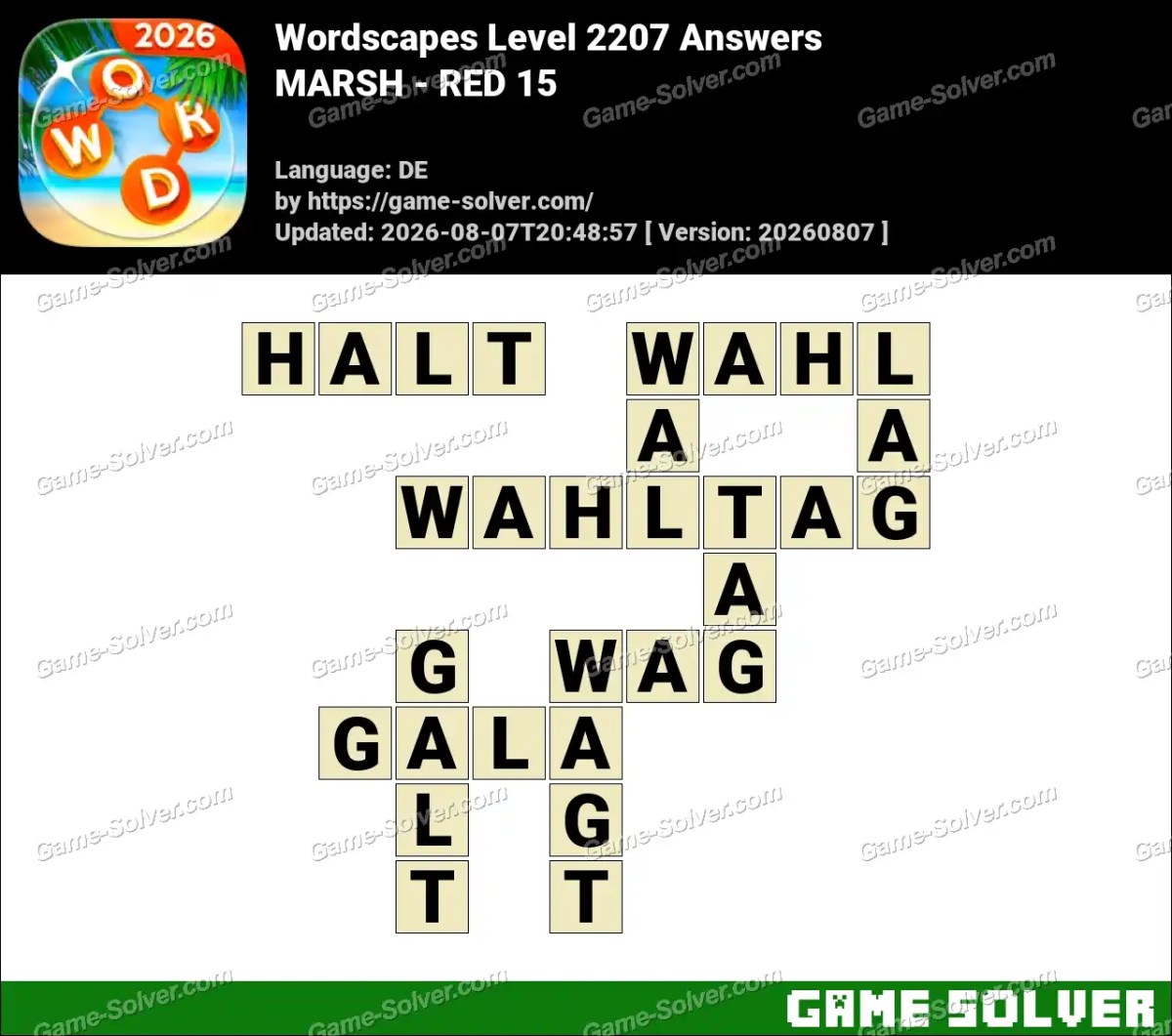 Wordscapes Deutsche Level 2207 Answers — MARSH - RED 15