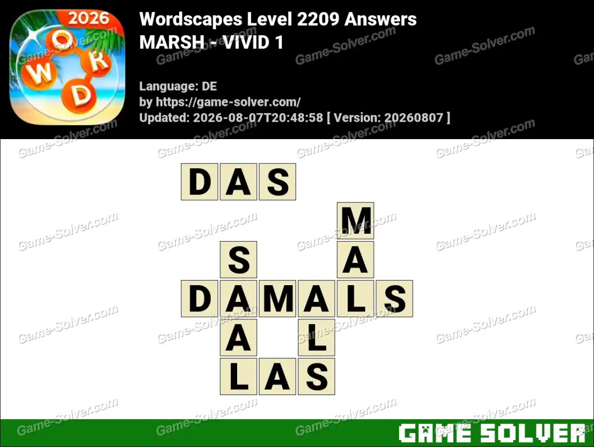 Wordscapes Deutsche Level 2209 Answers — MARSH - VIVID 1