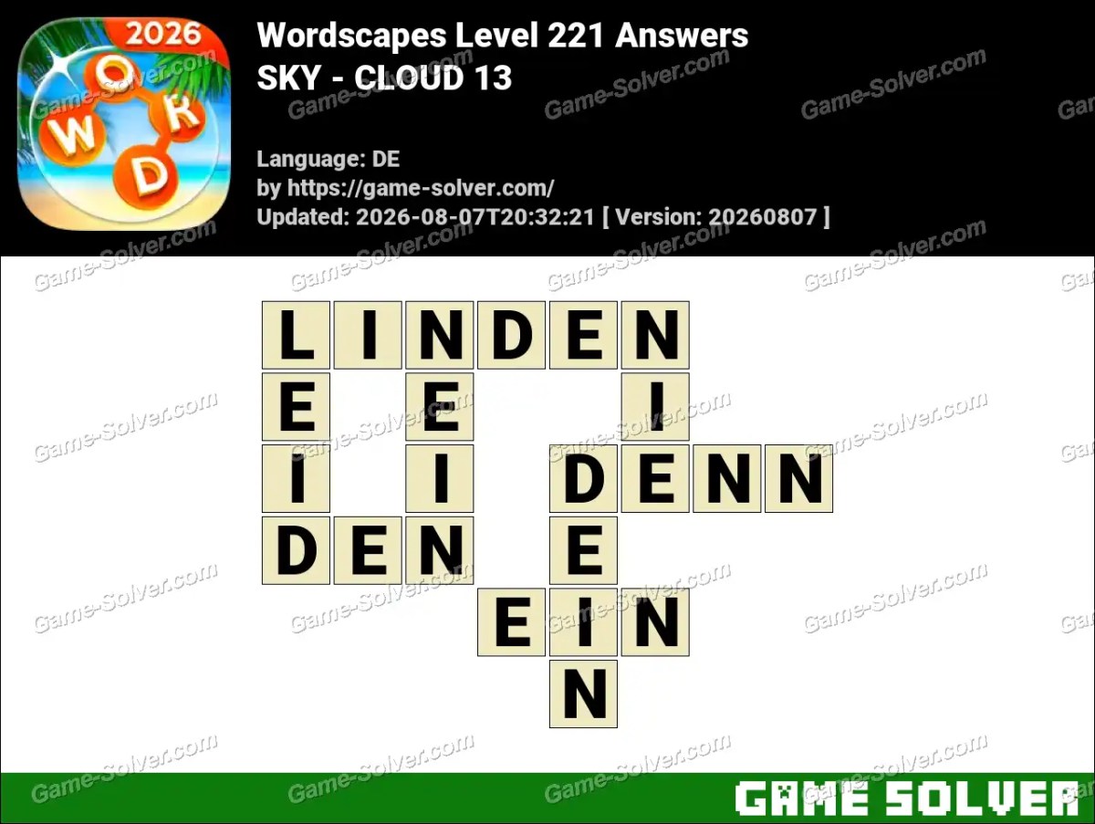 Wordscapes Deutsche Level 221 Answers — SKY - CLOUD 13