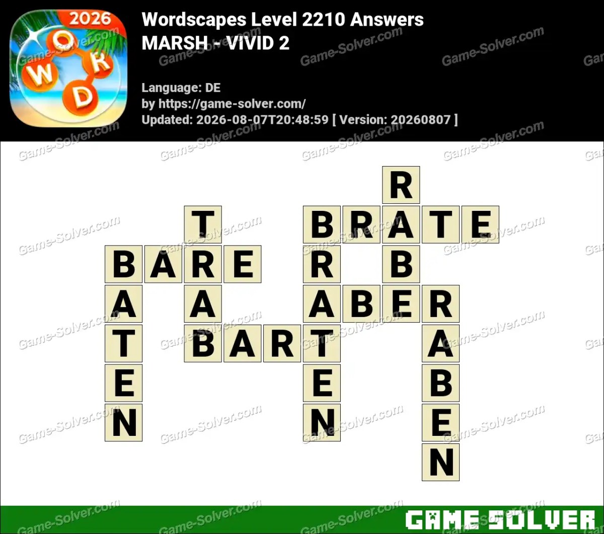 Wordscapes Deutsche Level 2210 Answers — MARSH - VIVID 2