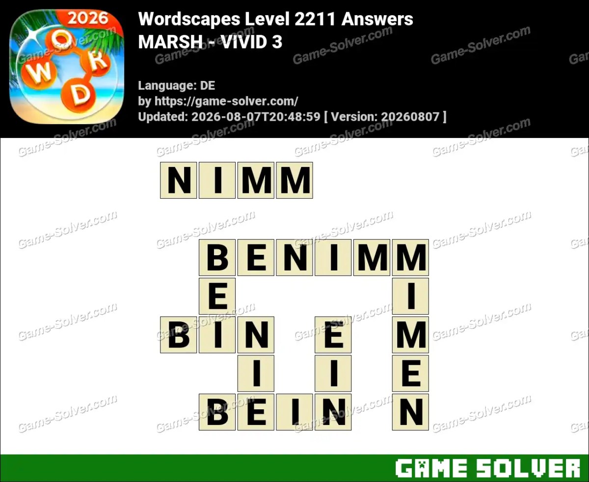 Wordscapes Deutsche Level 2211 Answers — MARSH - VIVID 3