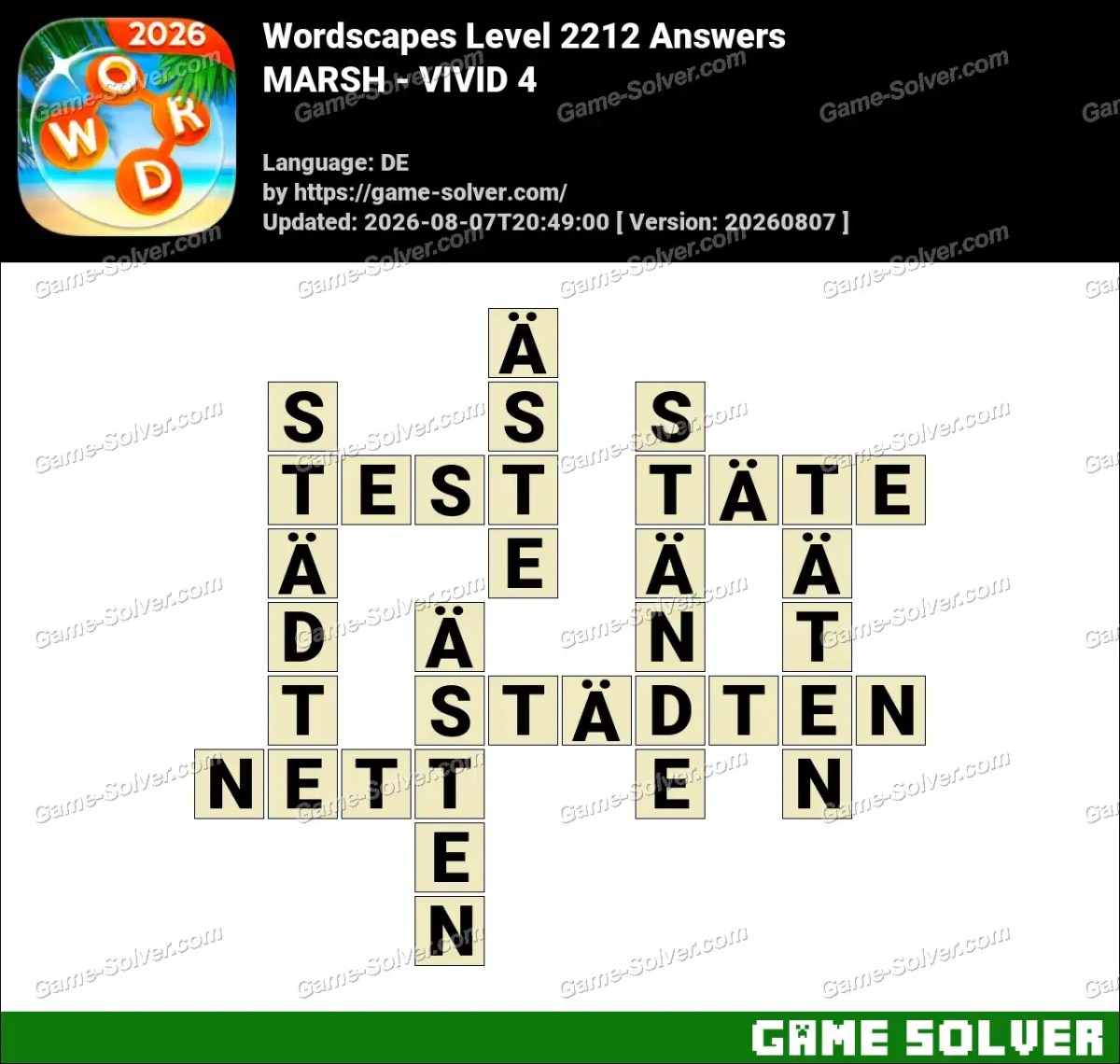 Wordscapes Deutsche Level 2212 Answers — MARSH - VIVID 4