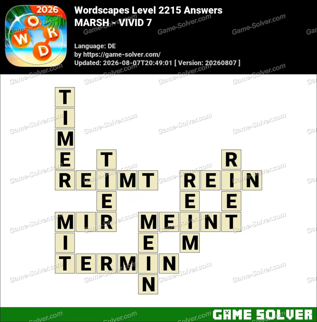 Wordscapes Deutsche Level 2215 Answers — MARSH - VIVID 7