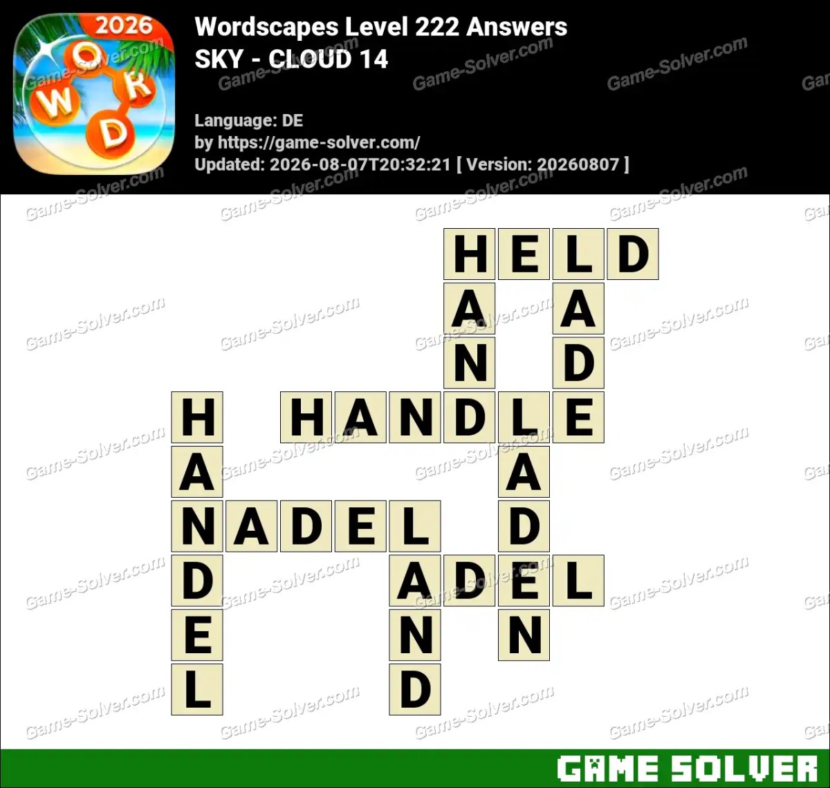 Wordscapes Deutsche Level 222 Answers — SKY - CLOUD 14
