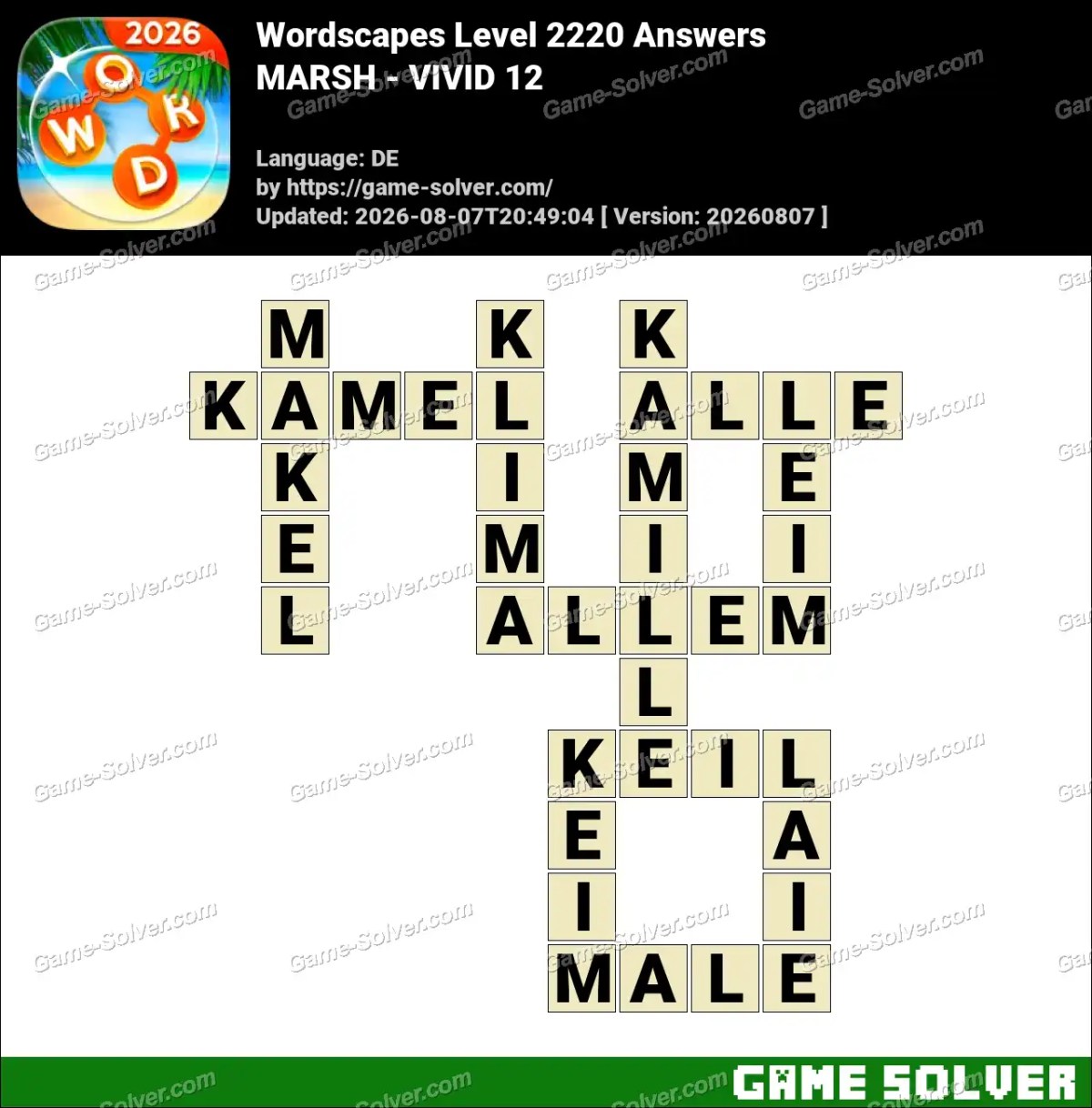 Wordscapes Deutsche Level 2220 Answers — MARSH - VIVID 12