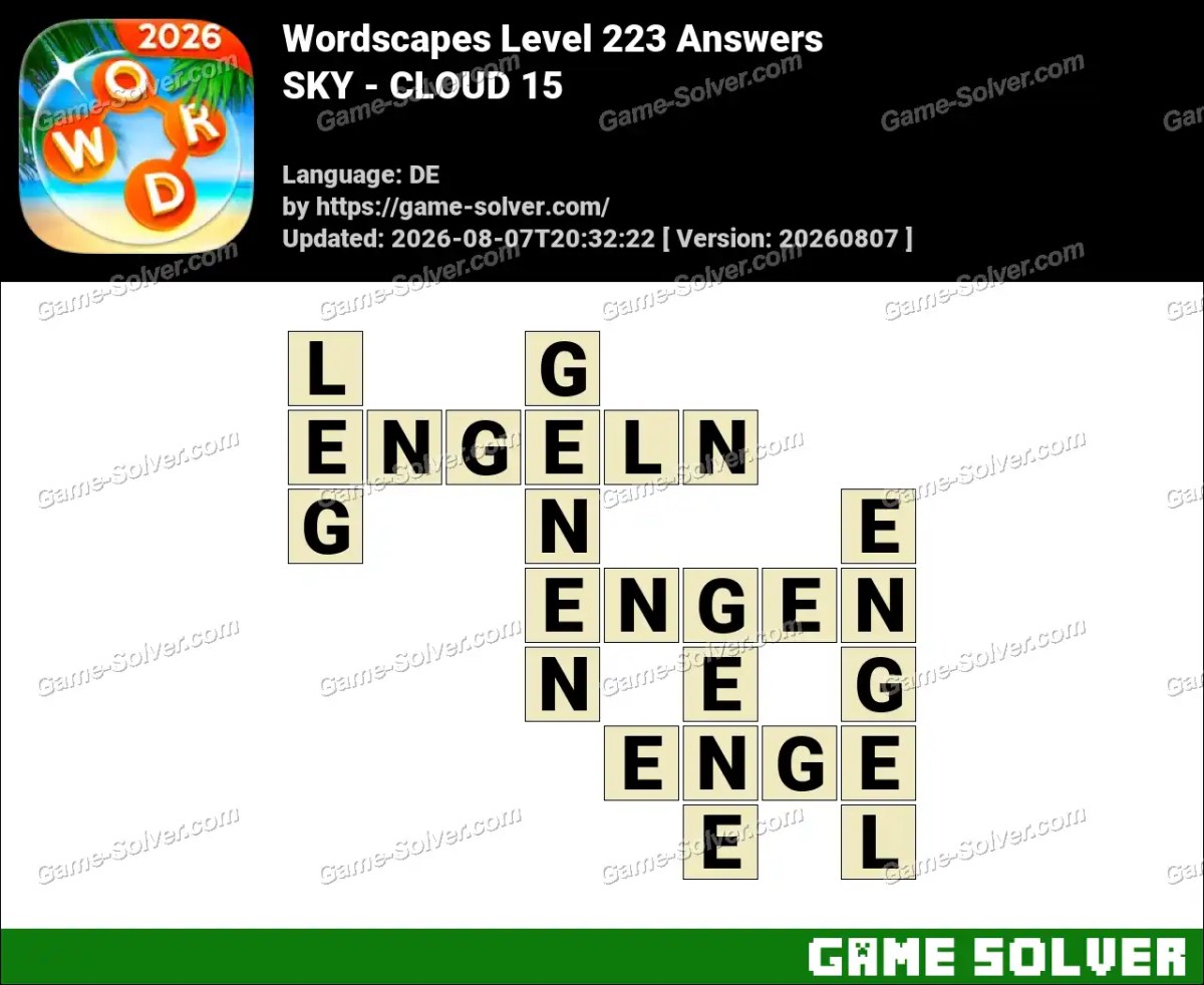 Wordscapes Deutsche Level 223 Answers — SKY - CLOUD 15