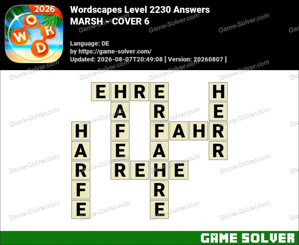 Wordscapes Deutsche Level 2230 Answers — MARSH - COVER 6 Wordscapes Deutsche Level 2230 Answers — MARSH - COVER 6