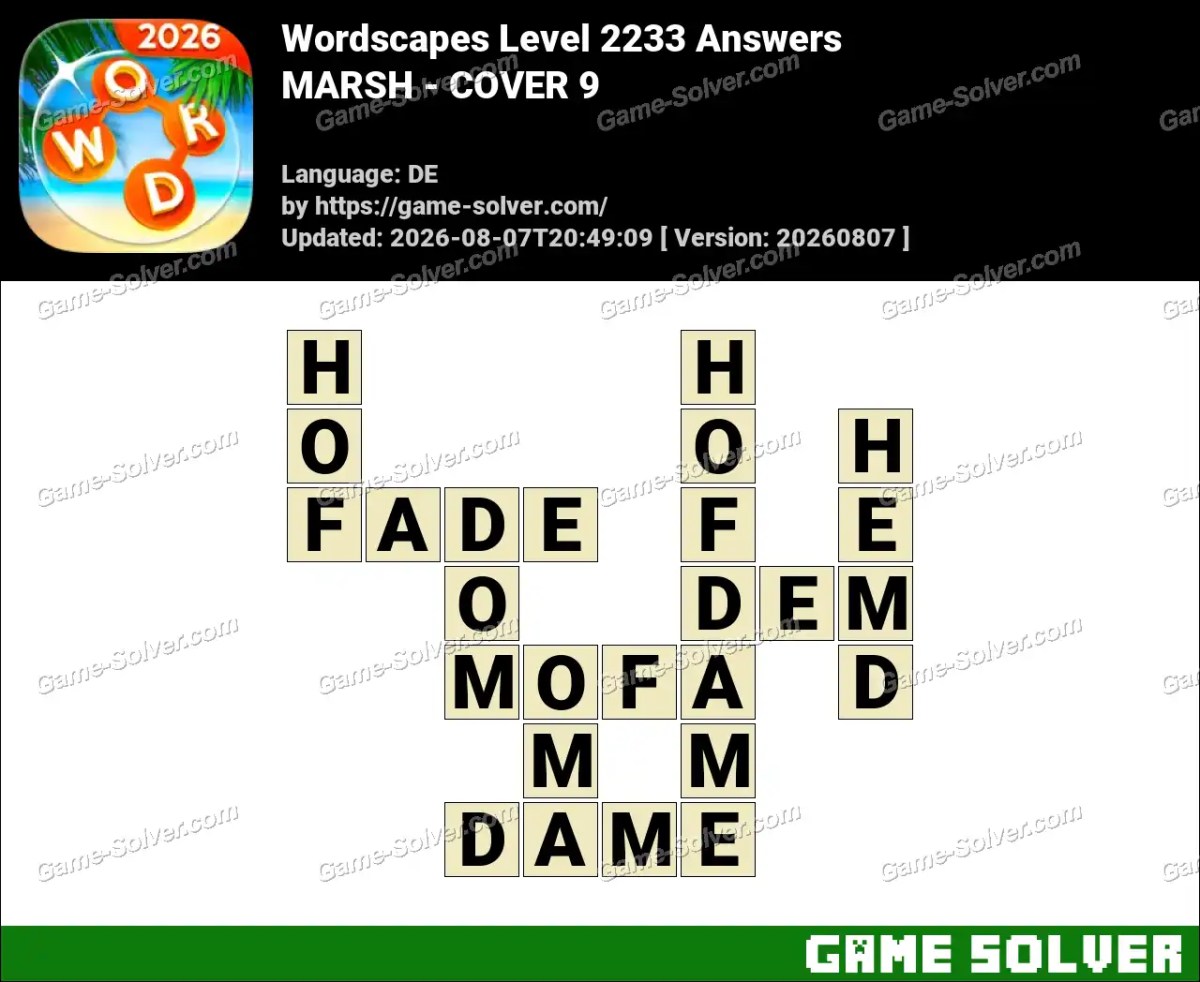 Wordscapes Deutsche Level 2233 Answers — MARSH - COVER 9