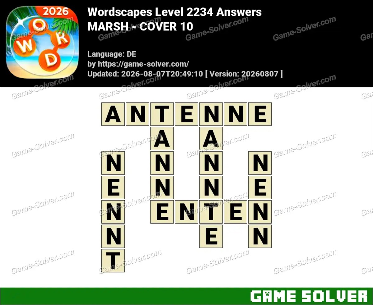 Wordscapes Deutsche Level 2234 Answers — MARSH - COVER 10