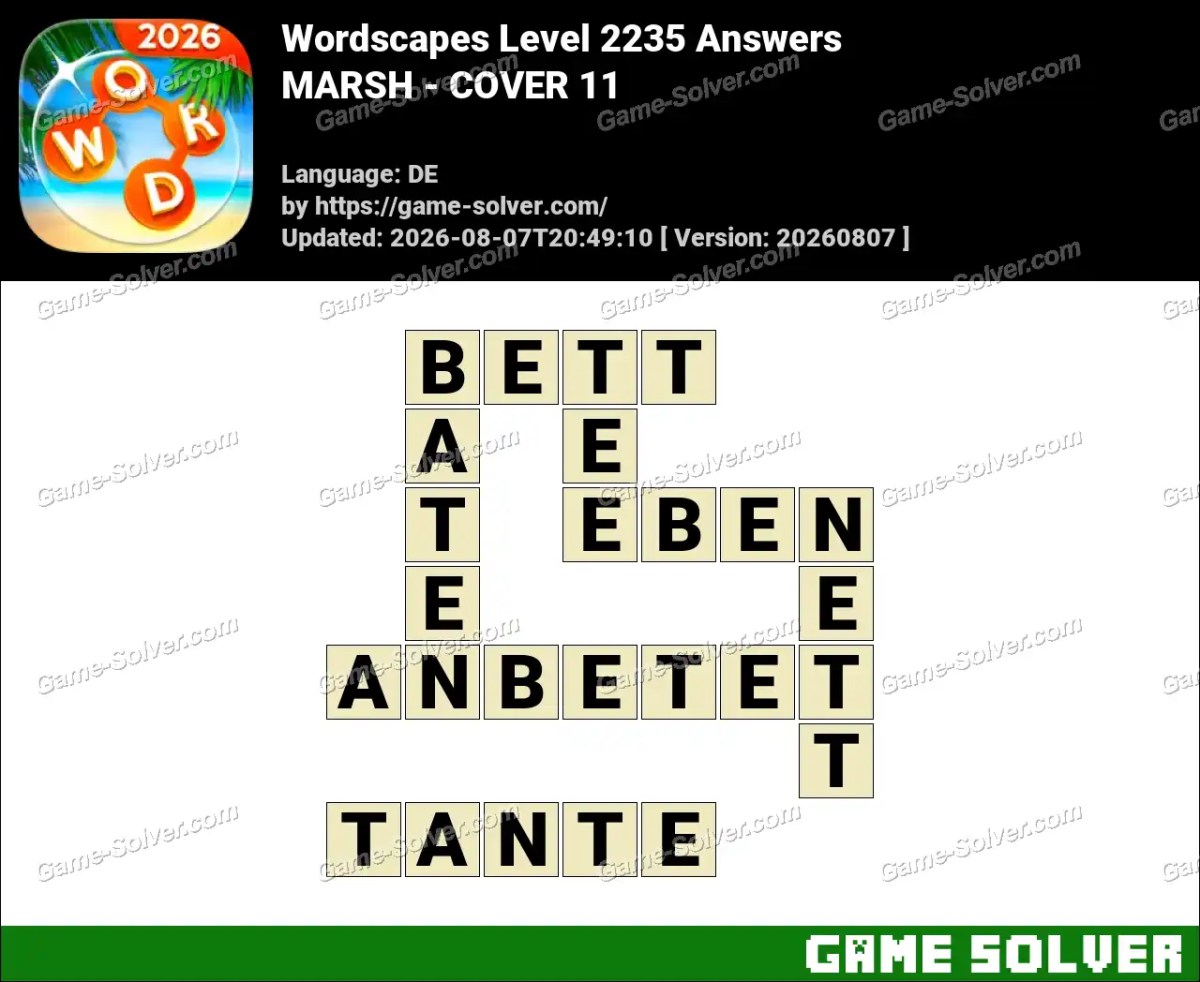 Wordscapes Deutsche Level 2235 Answers — MARSH - COVER 11 Wordscapes Deutsche Level 2235 Answers — MARSH - COVER 11