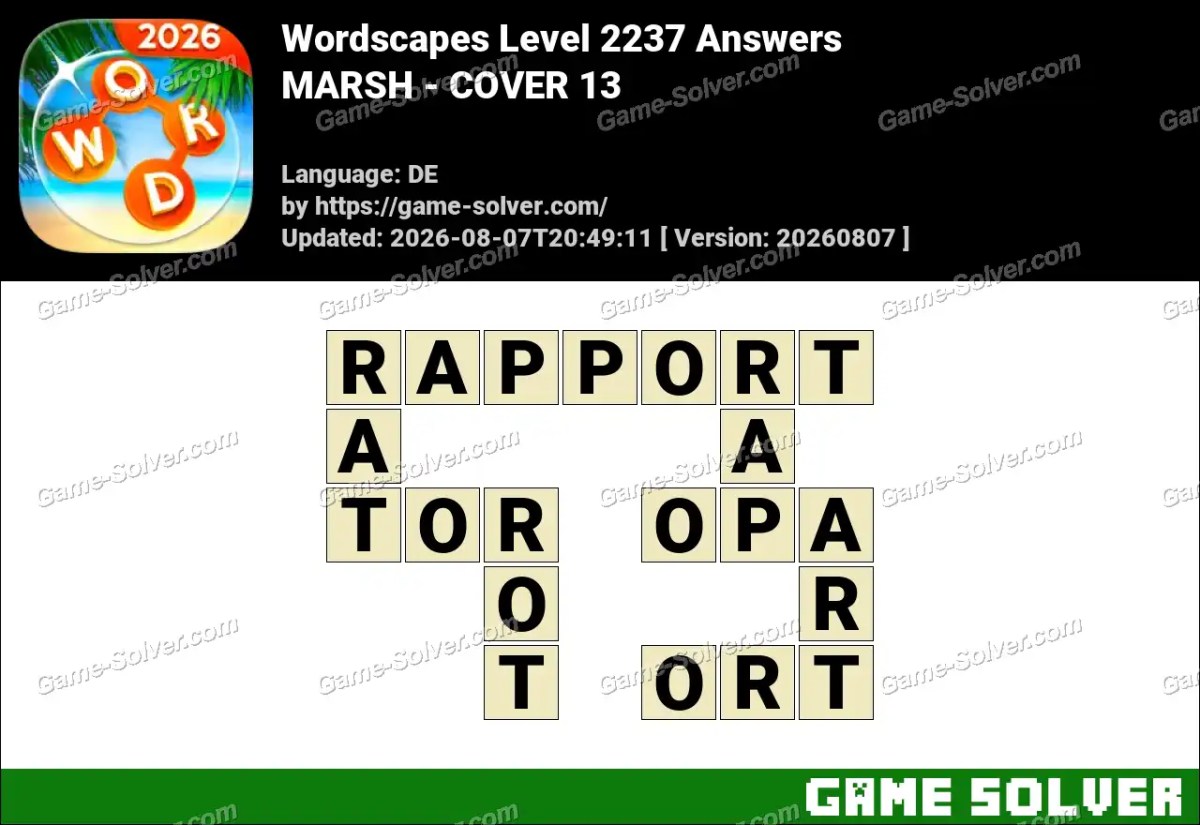 Wordscapes Deutsche Level 2237 Answers — MARSH - COVER 13