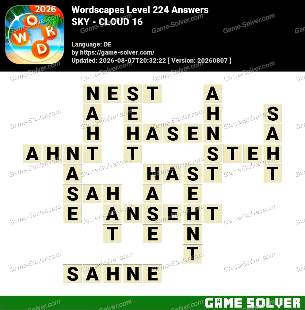 Wordscapes Deutsche Level 224 Answers — SKY - CLOUD 16