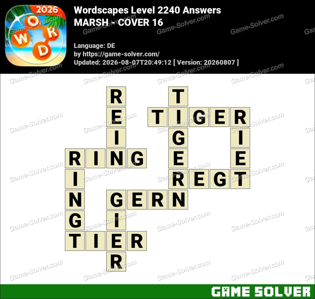 Wordscapes Deutsche Level 2240 Answers — MARSH - COVER 16