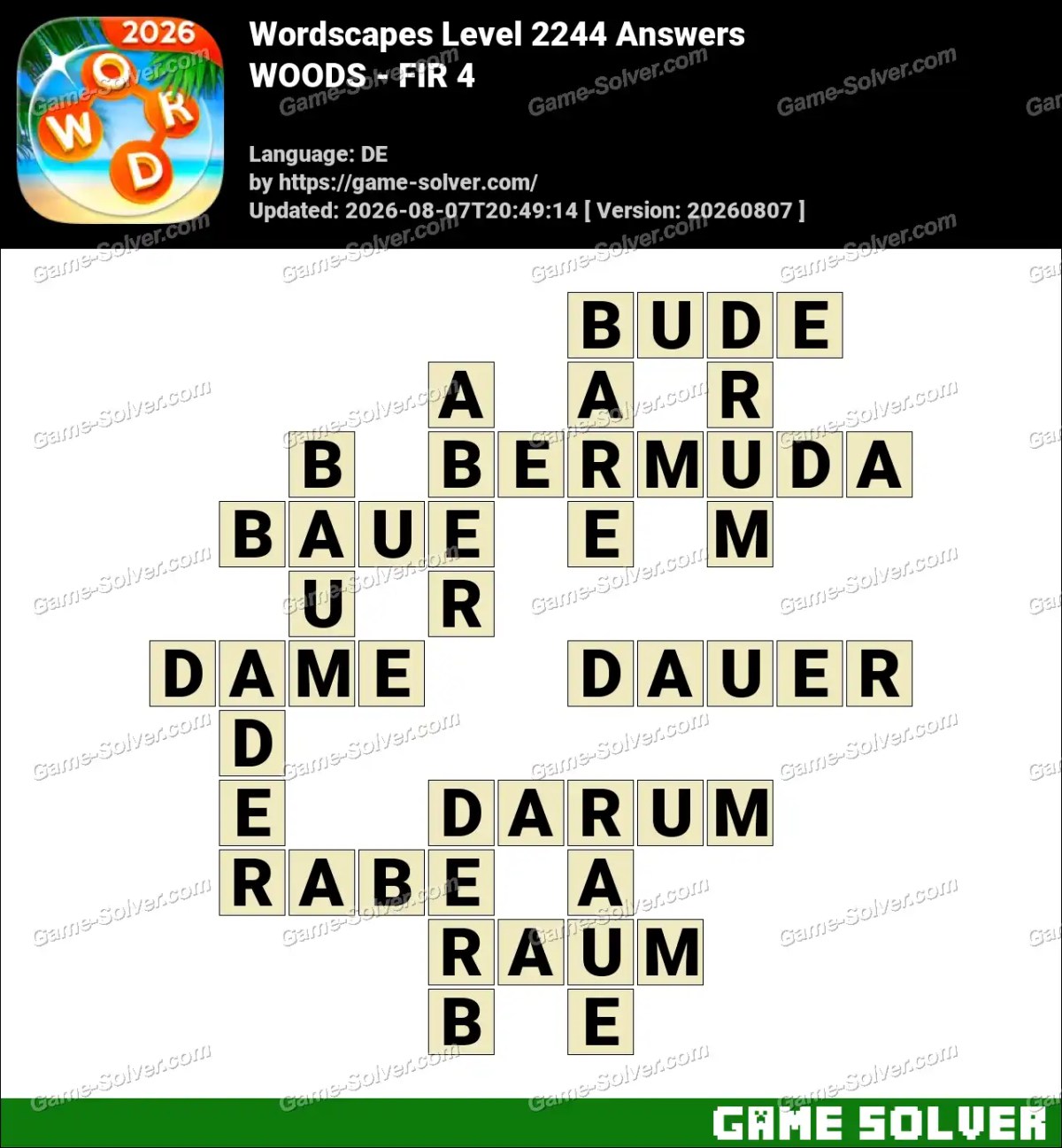 Wordscapes Deutsche Level 2244 Answers — WOODS - FIR 4