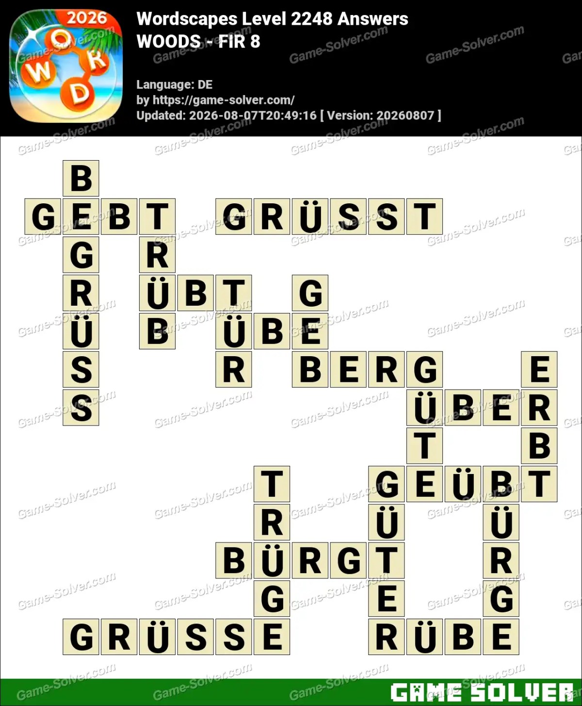 Wordscapes Deutsche Level 2248 Answers — WOODS - FIR 8