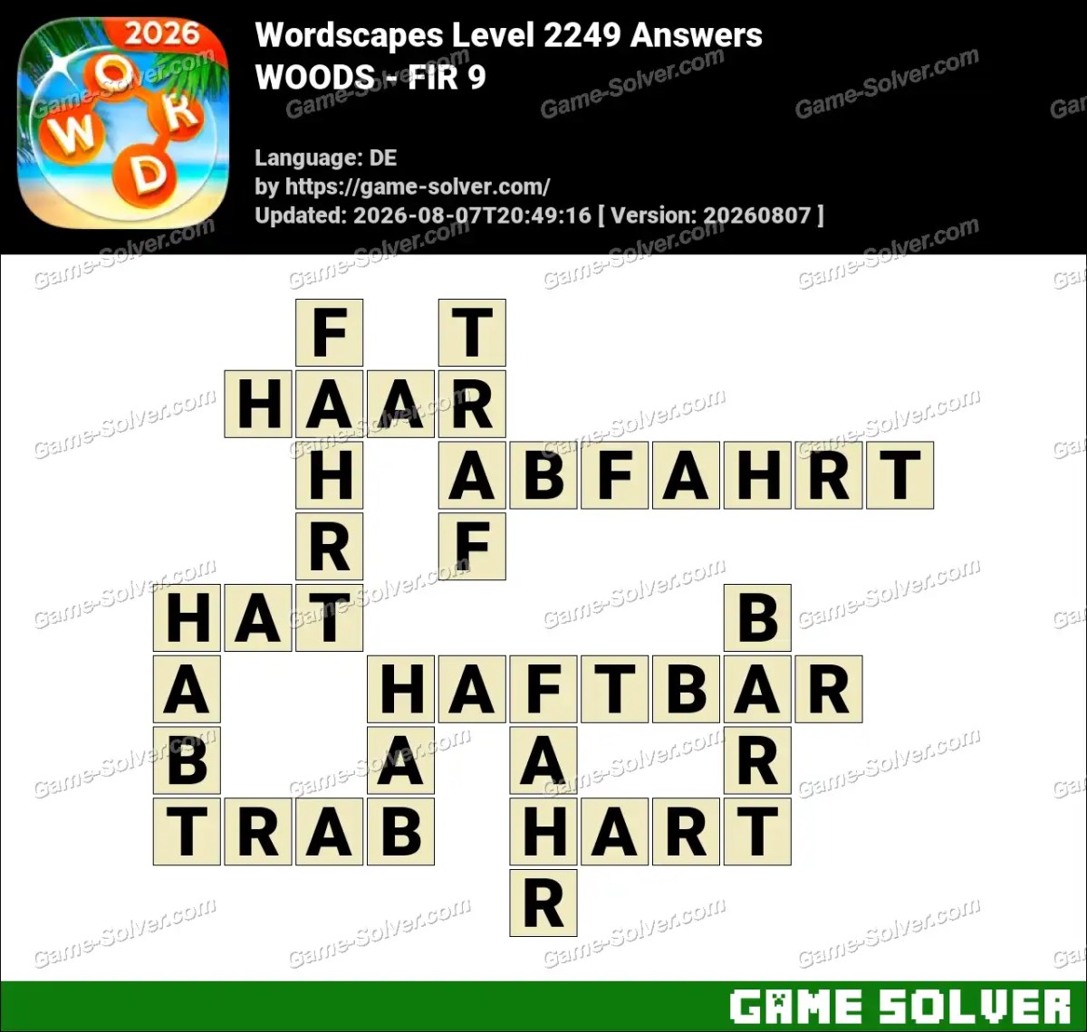 Wordscapes Deutsche Level 2249 Answers — WOODS - FIR 9