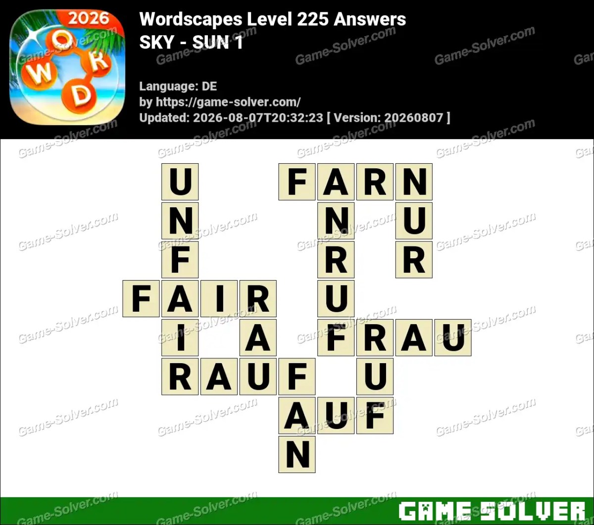 Wordscapes Deutsche Level 225 Answers — SKY - SUN 1