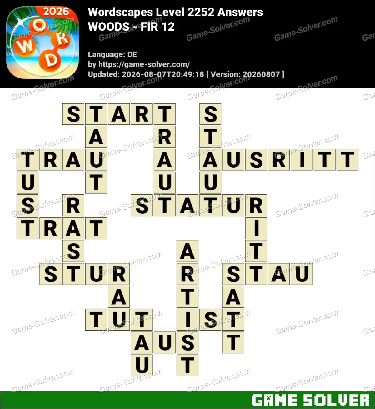 Wordscapes Deutsche Level 2252 Answers — WOODS - FIR 12