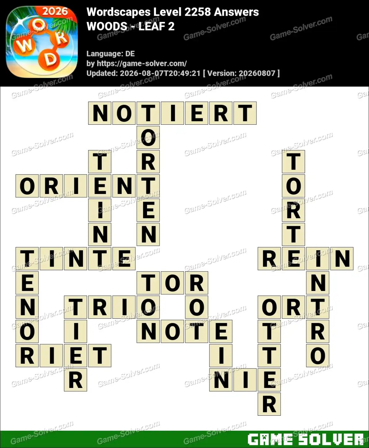 Wordscapes Deutsche Level 2258 Answers — WOODS - LEAF 2