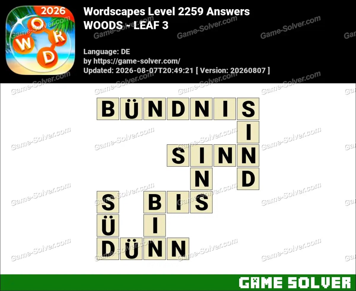 Wordscapes Deutsche Level 2259 Answers — WOODS - LEAF 3