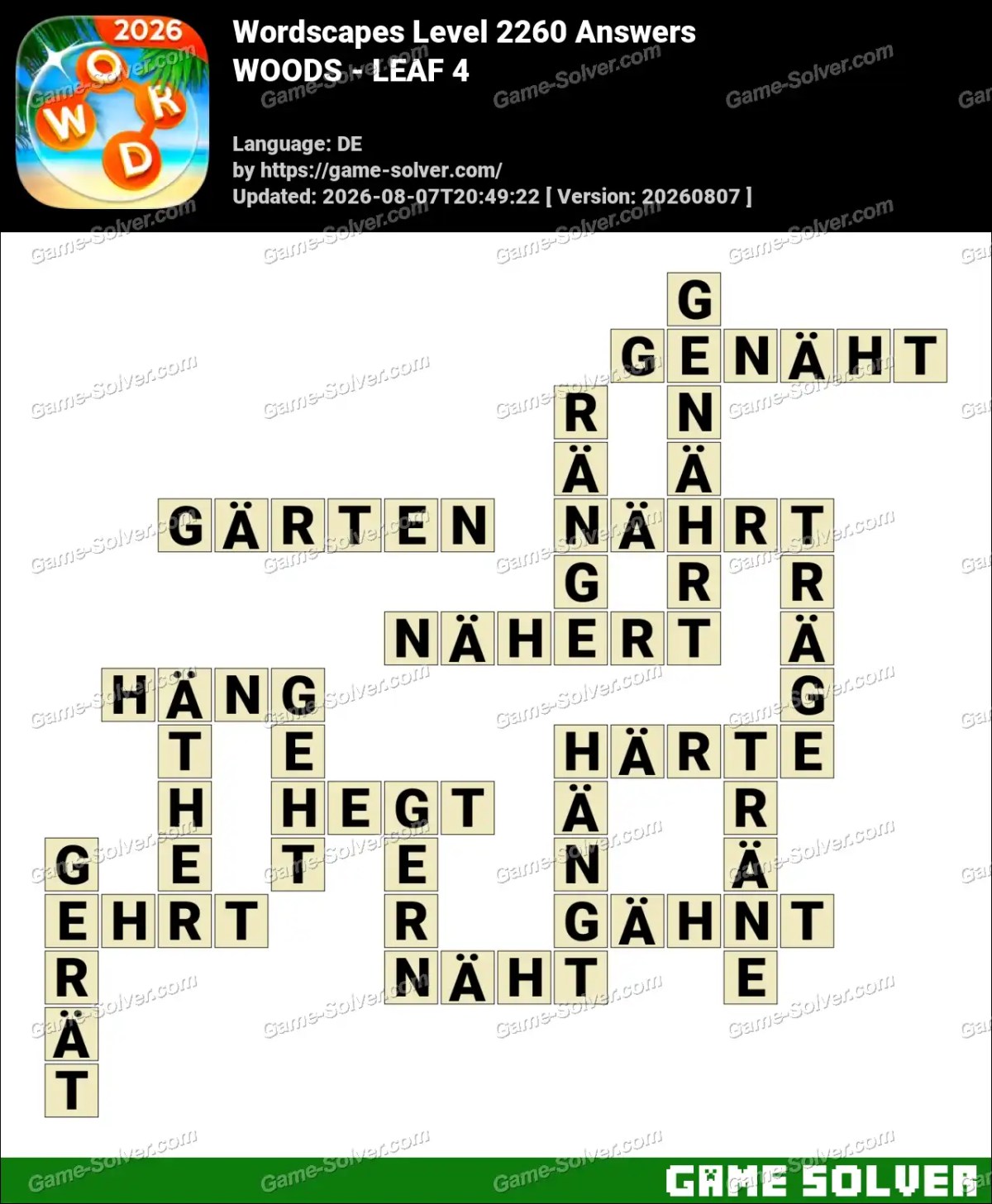 Wordscapes Deutsche Level 2260 Answers — WOODS - LEAF 4