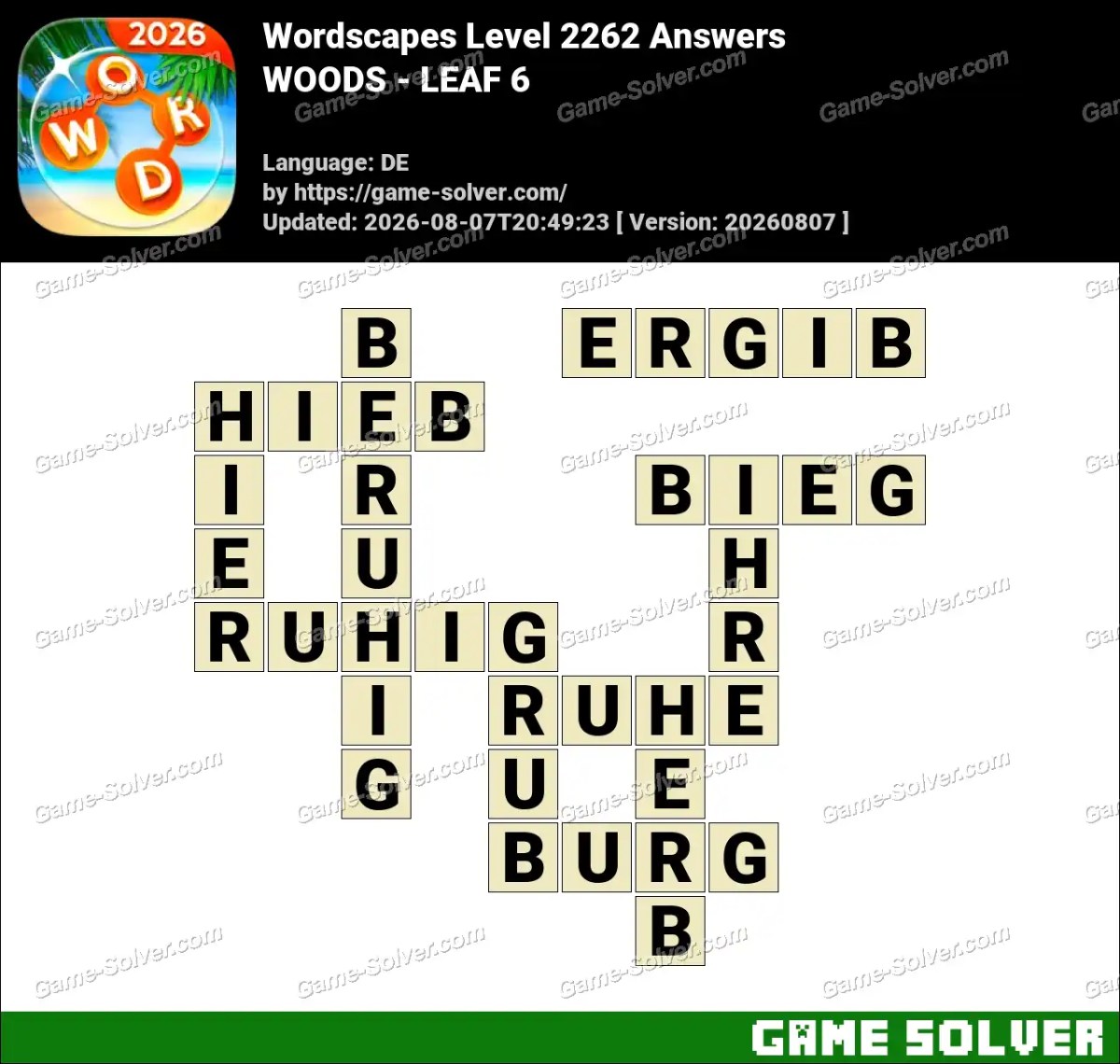 Wordscapes Deutsche Level 2262 Answers — WOODS - LEAF 6
