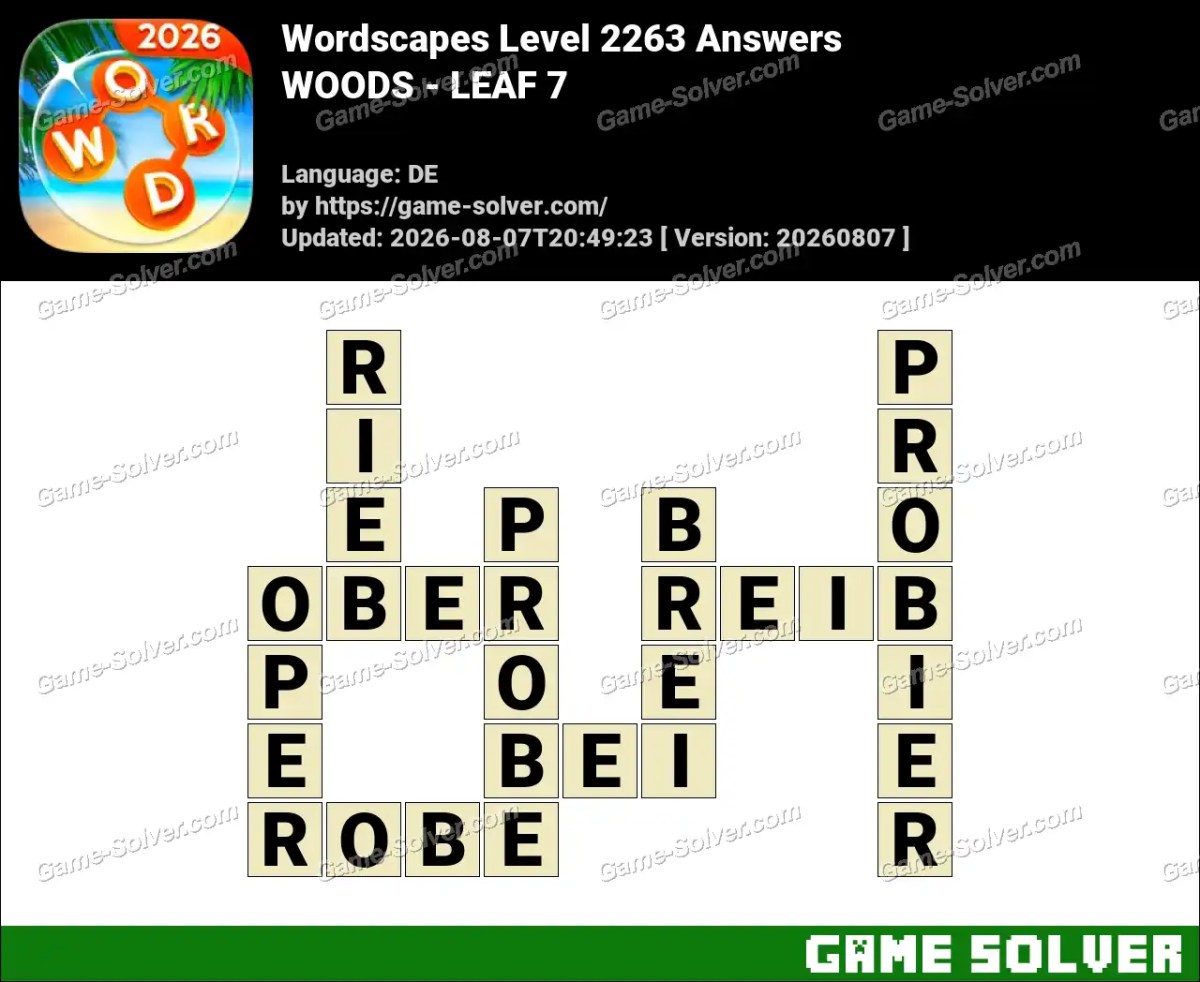 Wordscapes Deutsche Level 2263 Answers — WOODS - LEAF 7