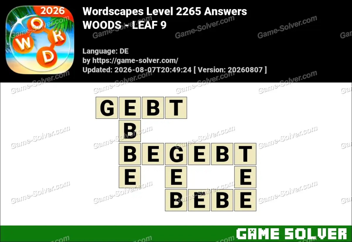 Wordscapes Deutsche Level 2265 Answers — WOODS - LEAF 9 Wordscapes Deutsche Level 2265 Answers — WOODS - LEAF 9