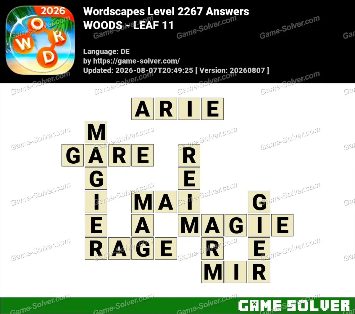 Wordscapes Deutsche Level 2267 Answers — WOODS - LEAF 11 Wordscapes Deutsche Level 2267 Answers — WOODS - LEAF 11